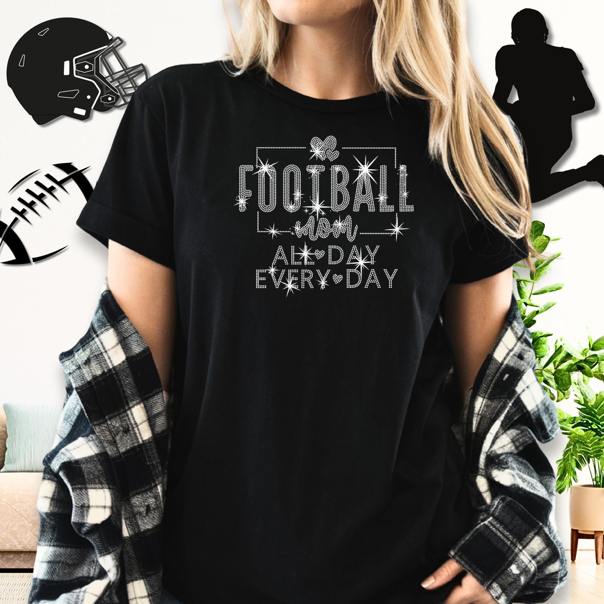 Football Mom All Day Every Day Rhinestone Shirt: Football Mama Game Day Tee For Birthday Main image