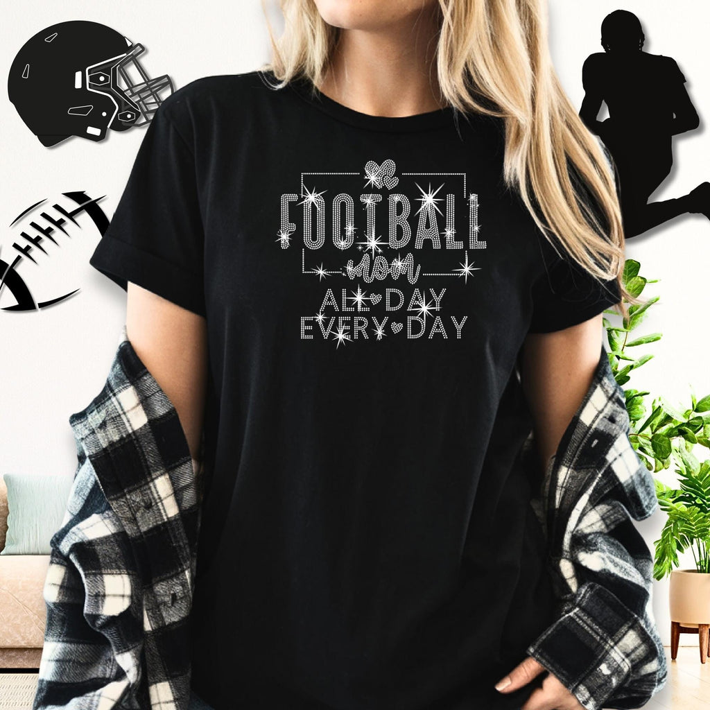 Football Mom All Day Every Day Rhinestone Shirt: Football Mama Game Day Tee For Birthday