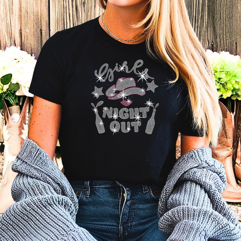 Girls Night Out Rhinestone Shirt: Trendy Western Cowgirl Tee