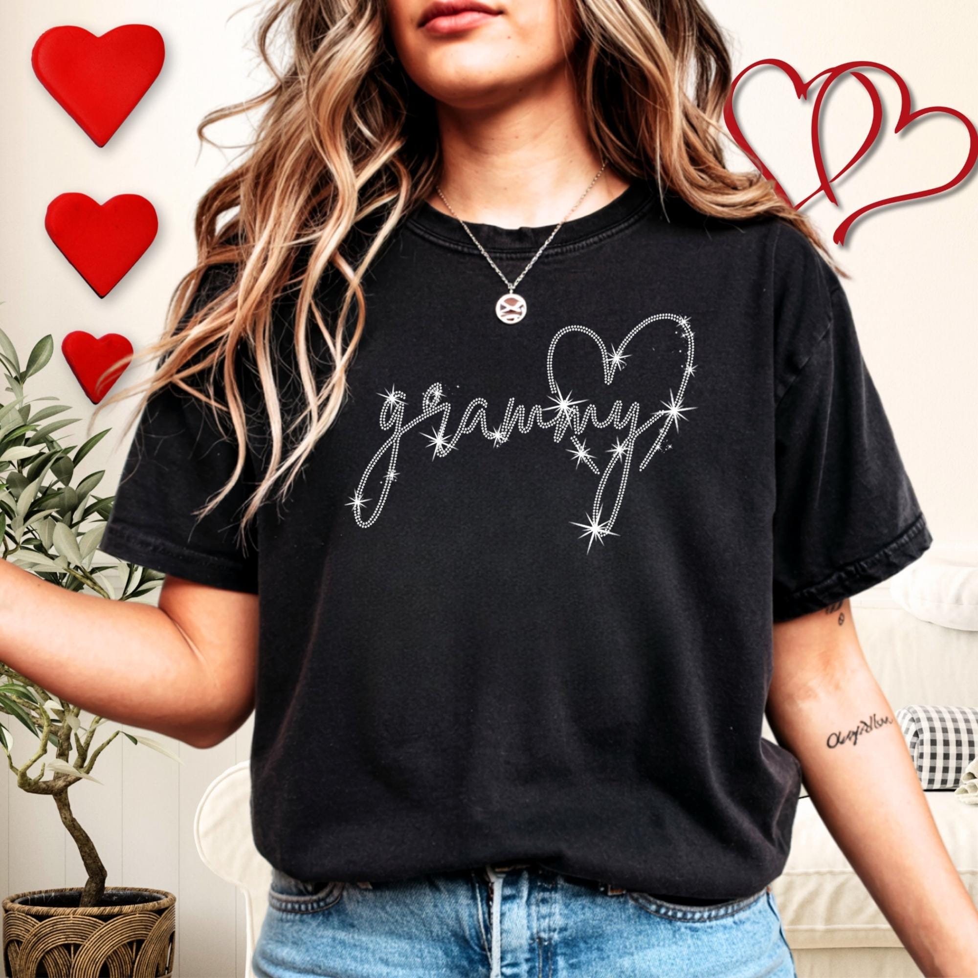 Grammy Heart Rhinestone Shirt: Cute Grandma Bling Tee
