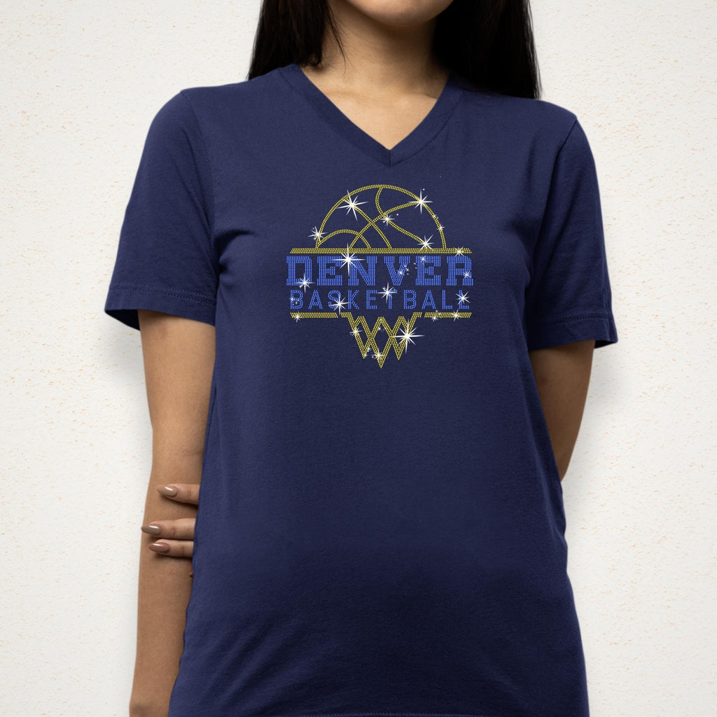 Denver Basketball Sports Team Rhinestone T-shirt: Basketball Team Fans Bling Sweatshirt