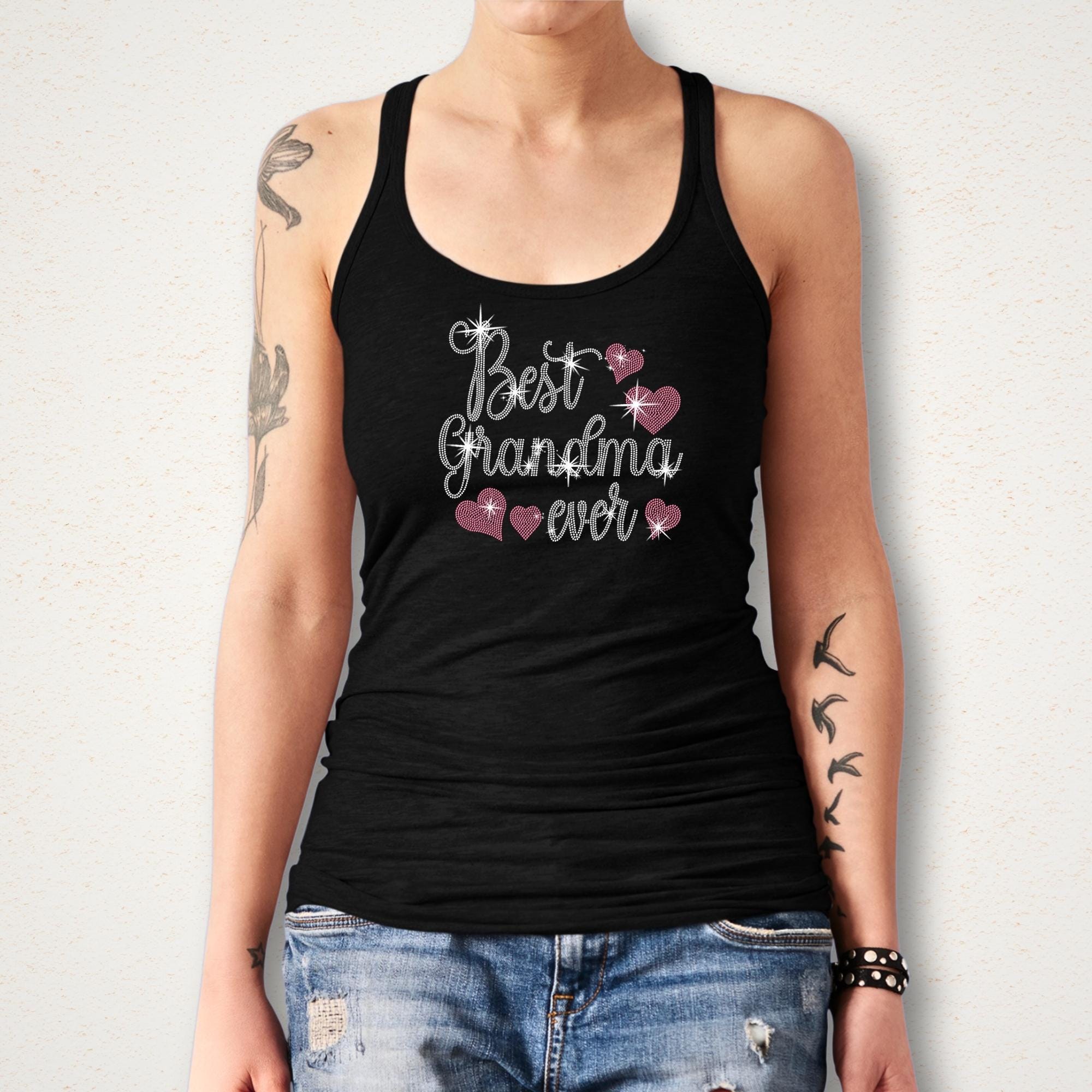Best Grandma Ever Rhinestone Shirt: Best Mom Heart Themed Tee