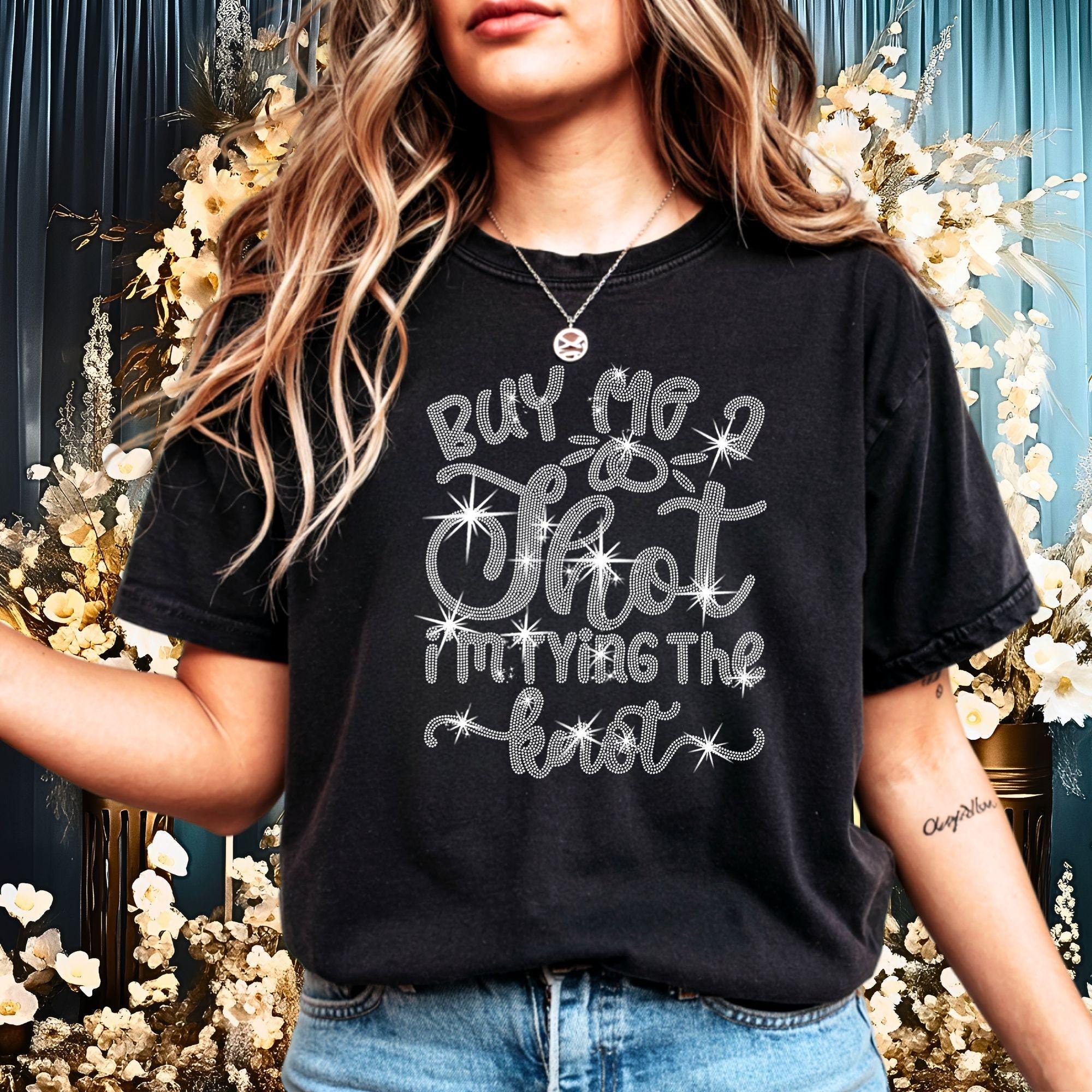 Buy Me a Shot Rhinestone Shirt: Bachelor Party Drinking Team T-Shirt Main image