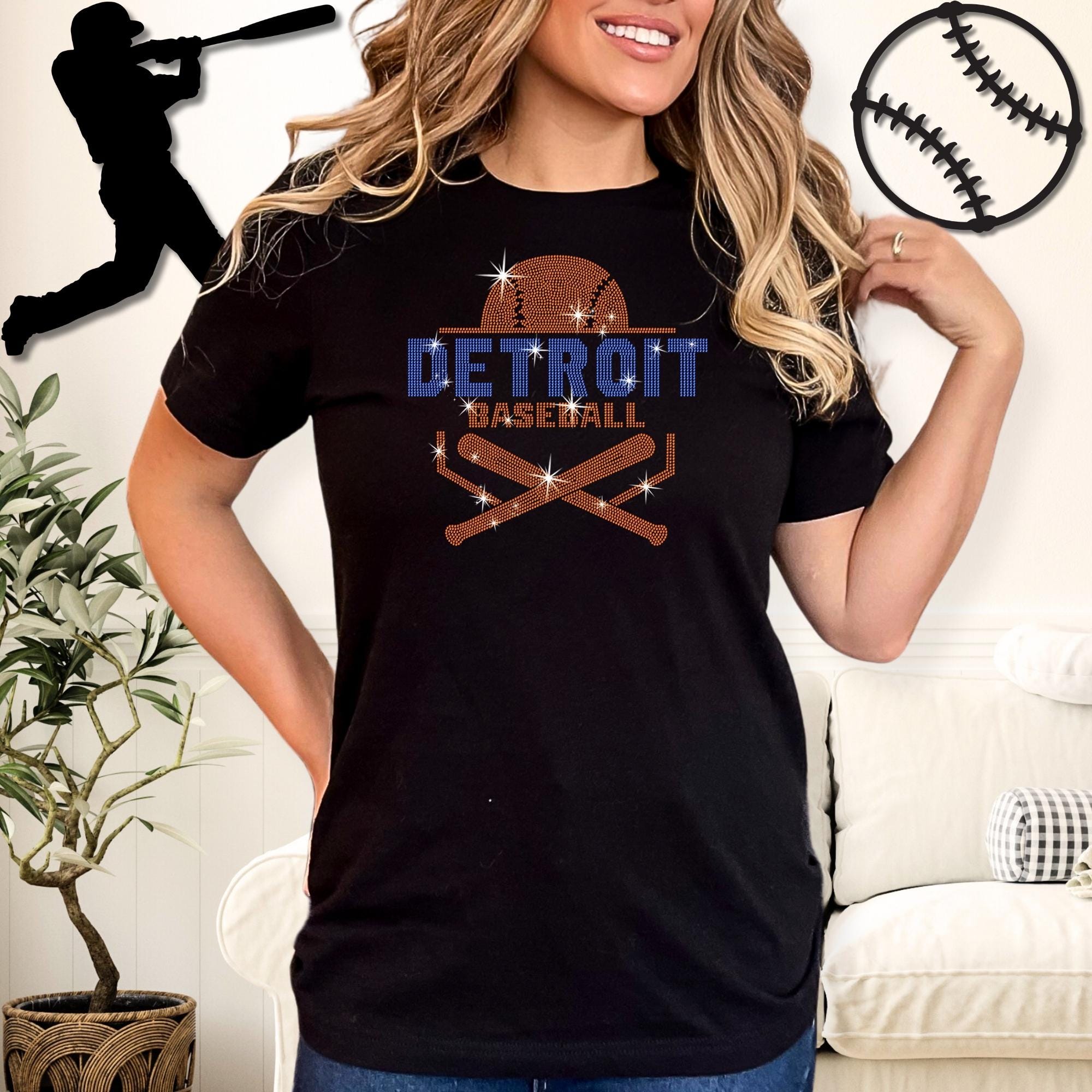 Detroit Baseball Rhinestone Shirt: Sparkly Gift for Baseball Mom