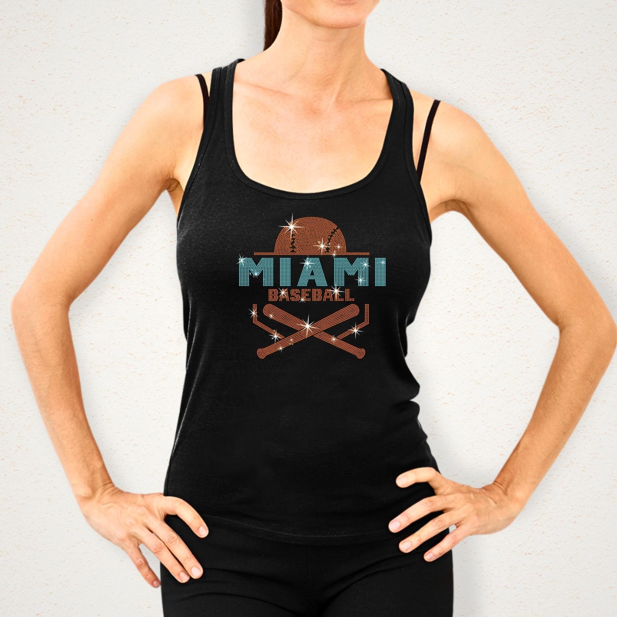 Miami Baseball Rhinestone Shirt: Tailgate Retro Bling Tee