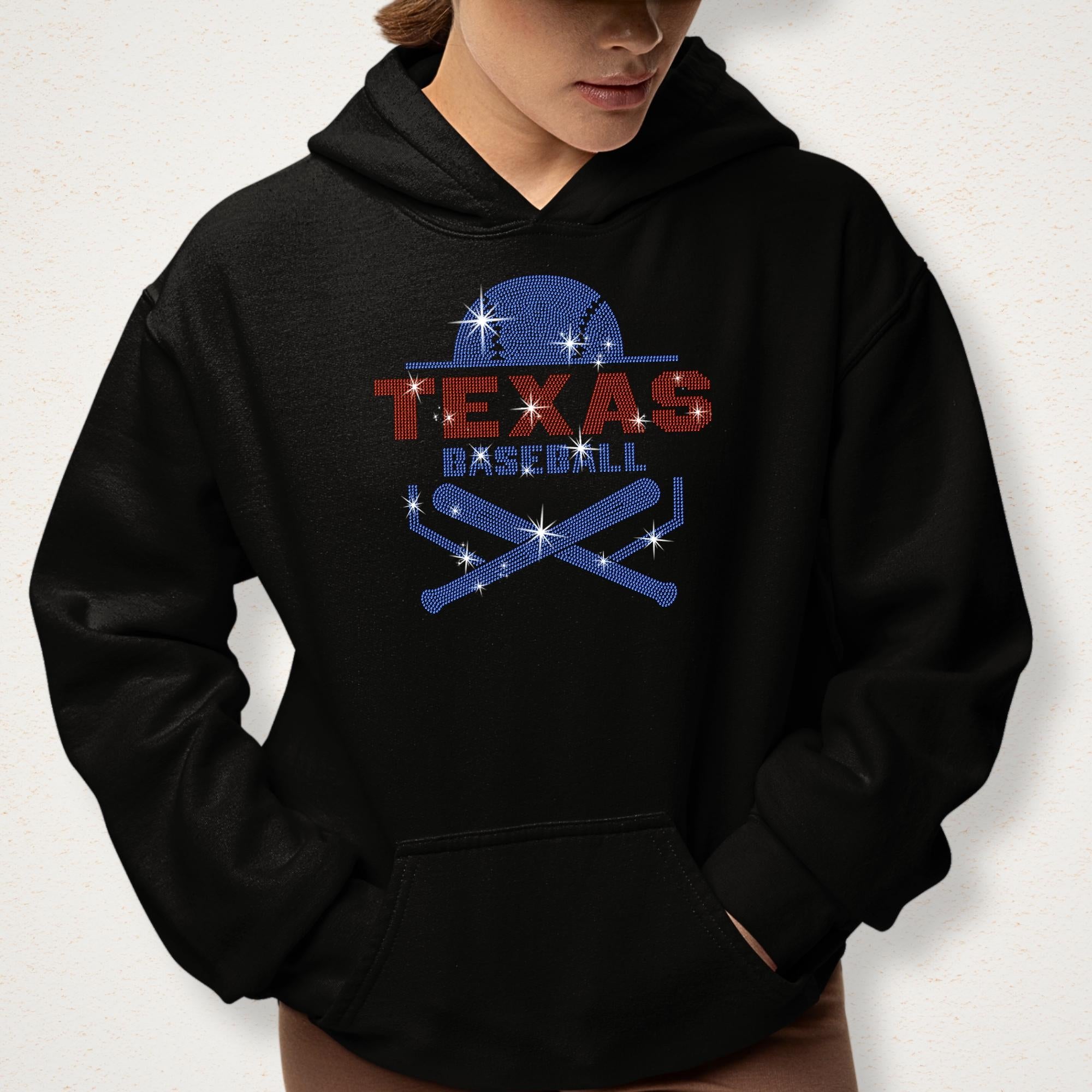 Texas Baseball Rhinestone Shirt: Bling Sports Fan Tee