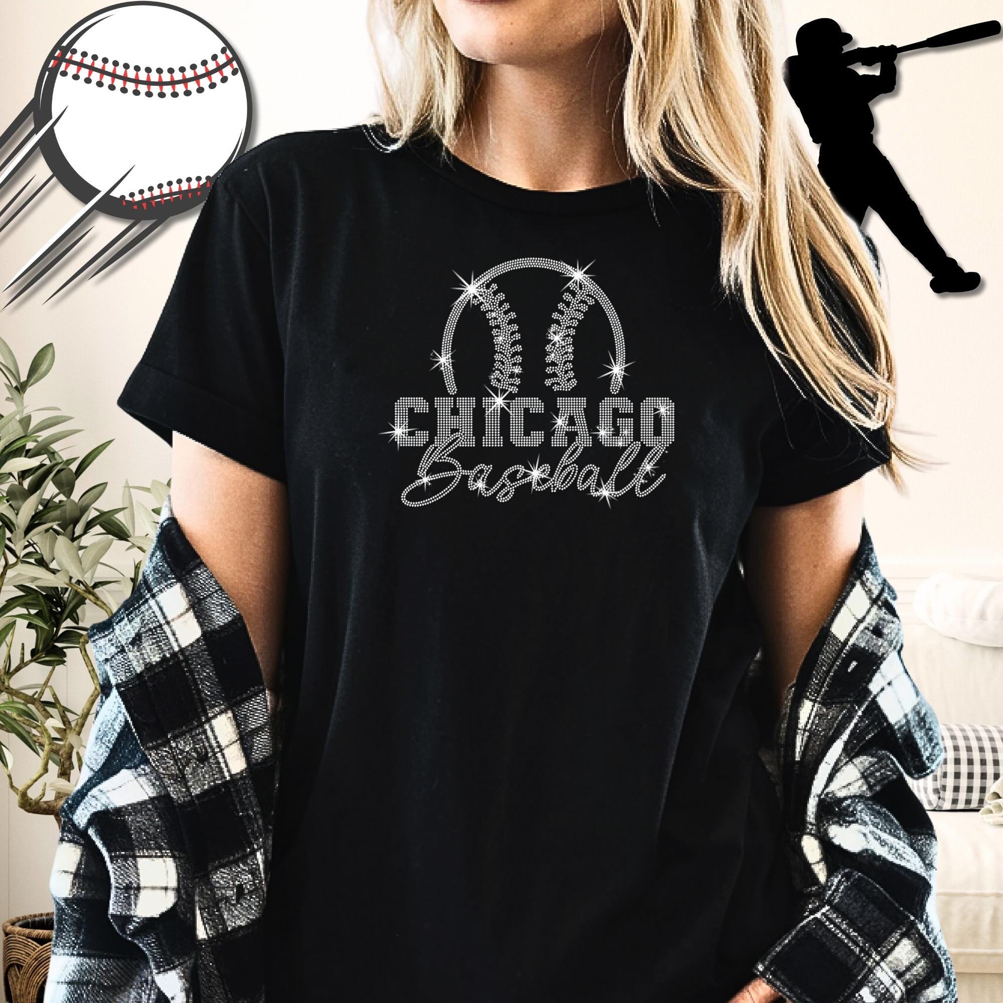 Chicago Baseball Team Rhinestone T-Shirt: Sparkly Baseball Fan Hoodie