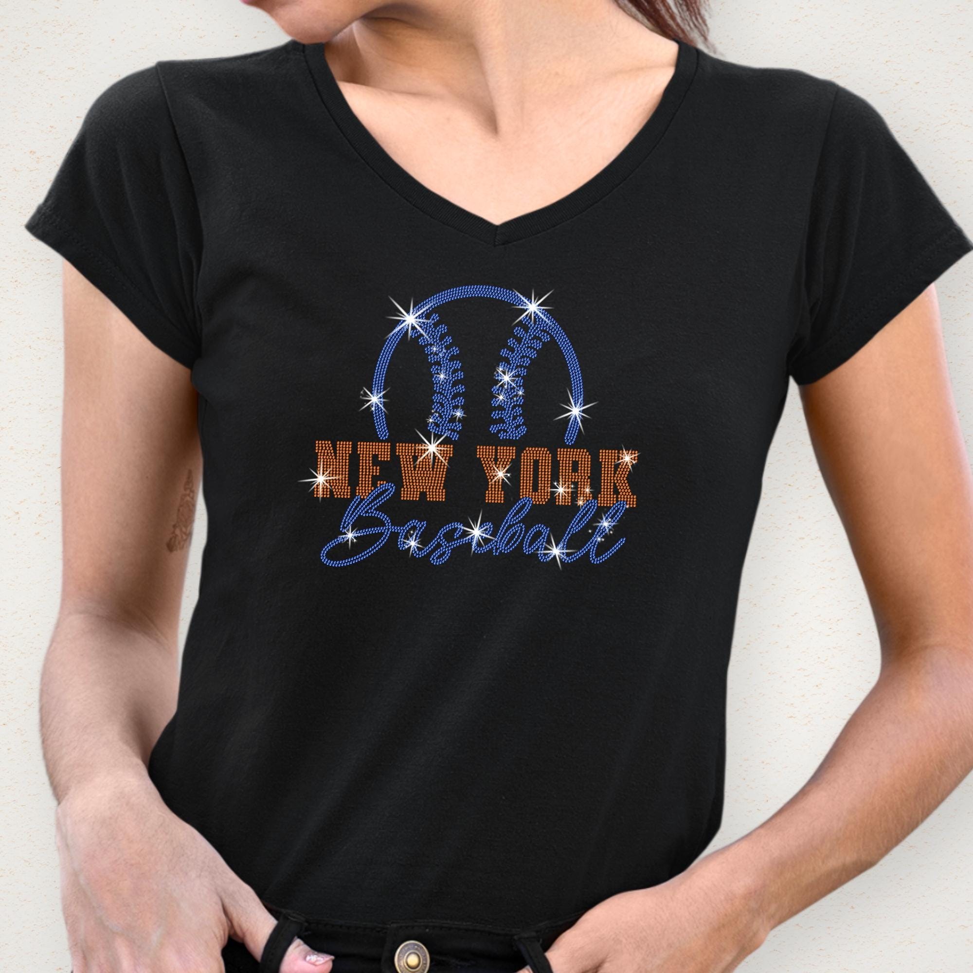 New York Baseball Team Rhinestone T-shirt: NYC Fans Shirt for Women