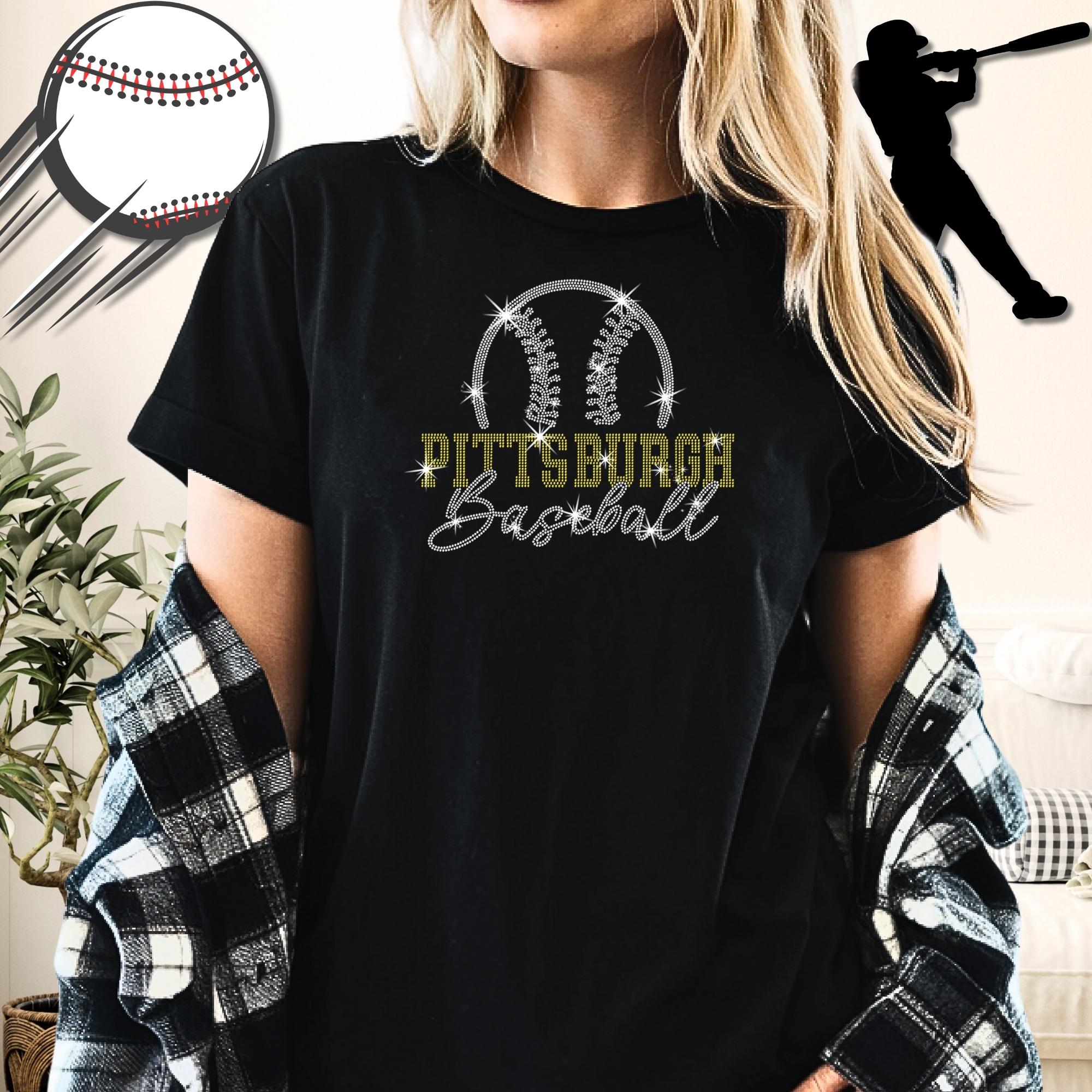 Pittsburgh Baseball Team Rhinestone Shirt: Baseball Team Retro Tee