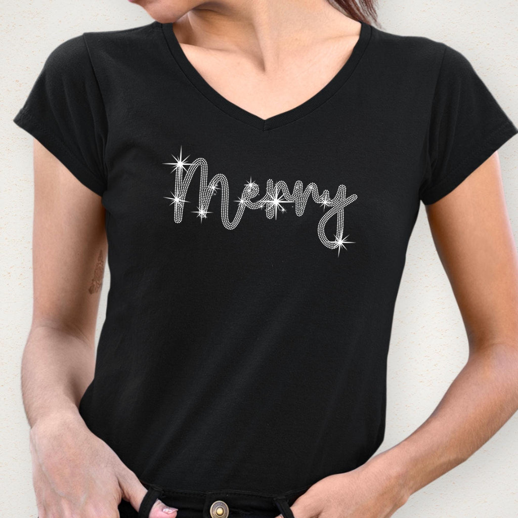 Merry Christmas Rhinestone Shirt: Sparkly Christmas T-Shirt