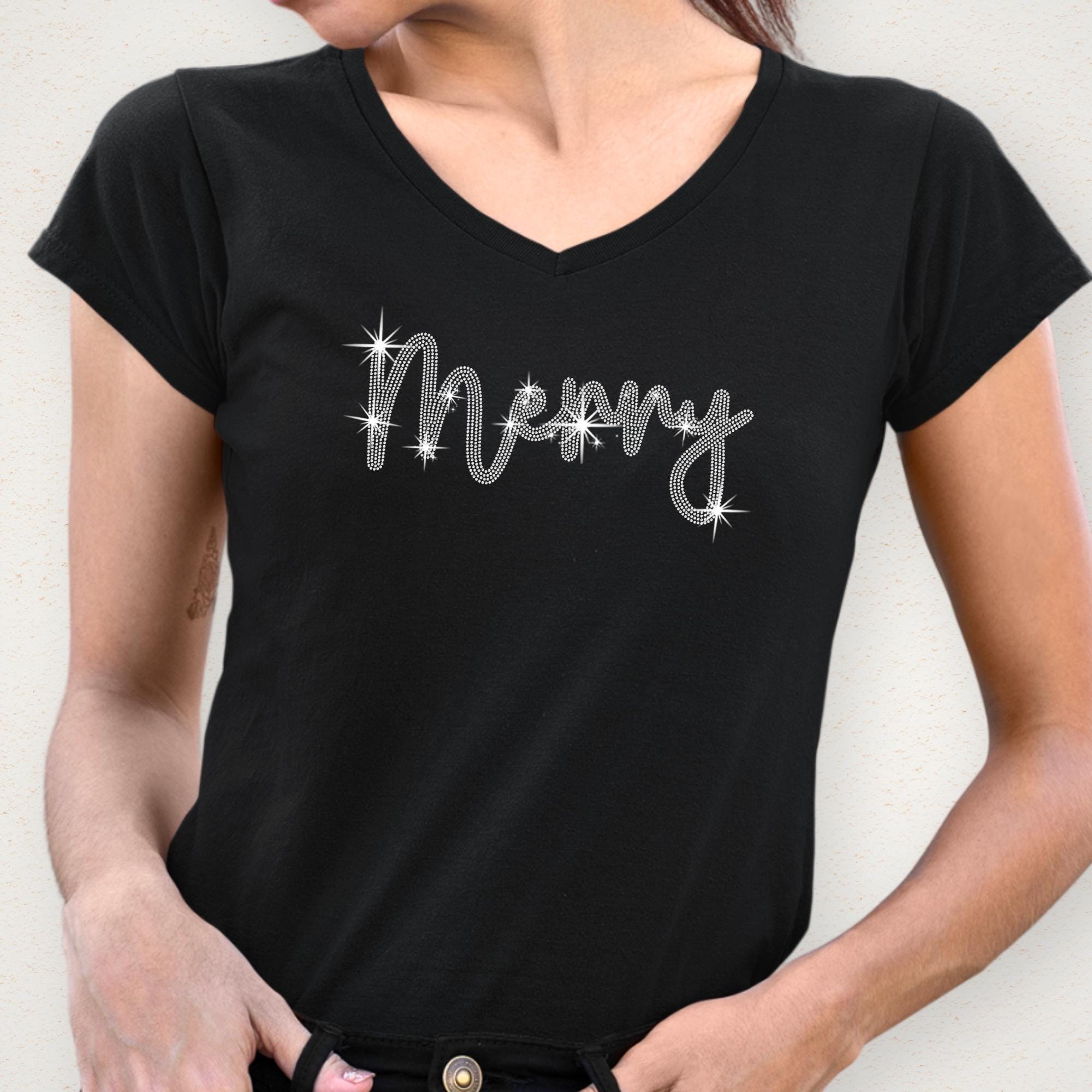 Merry Christmas Rhinestone Shirt: Sparkly Christmas T-Shirt