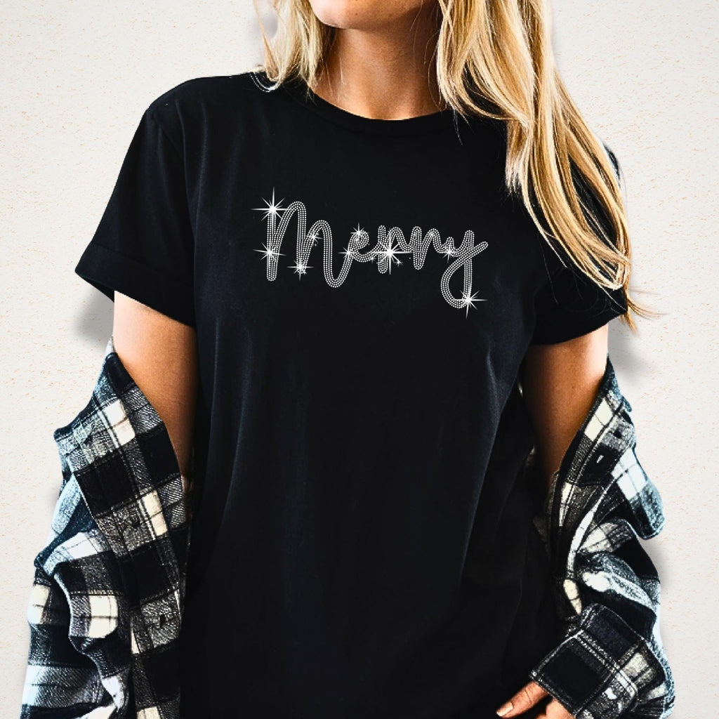 Merry Christmas Rhinestone Shirt: Sparkly Christmas T-Shirt