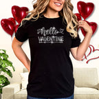 Hello Valentine Rhinestone Shirt: Romantic Lovers Sweatshirt for Her