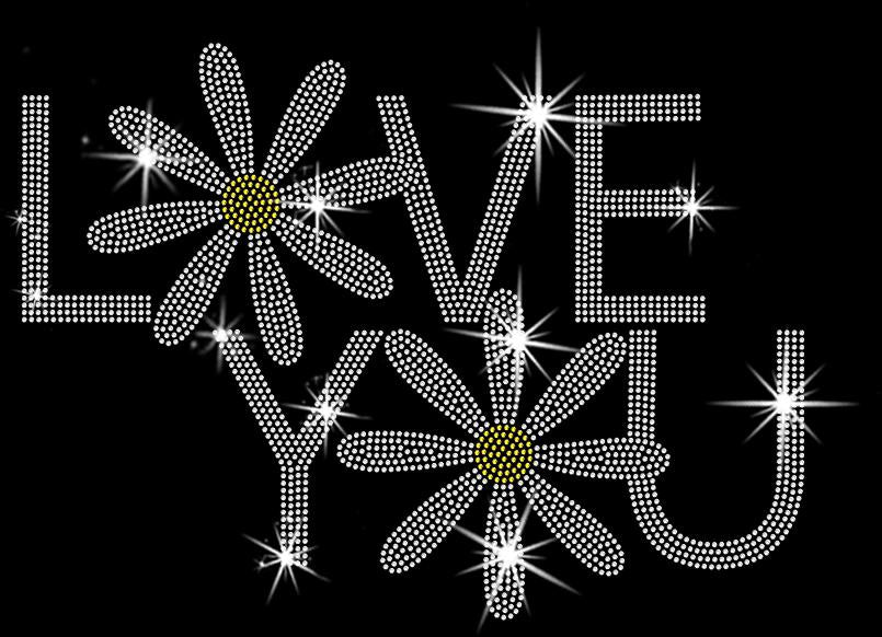 Love You Rhinestone Shirt with Daisies: Sparkly Sweatshirt Gift for Lovers