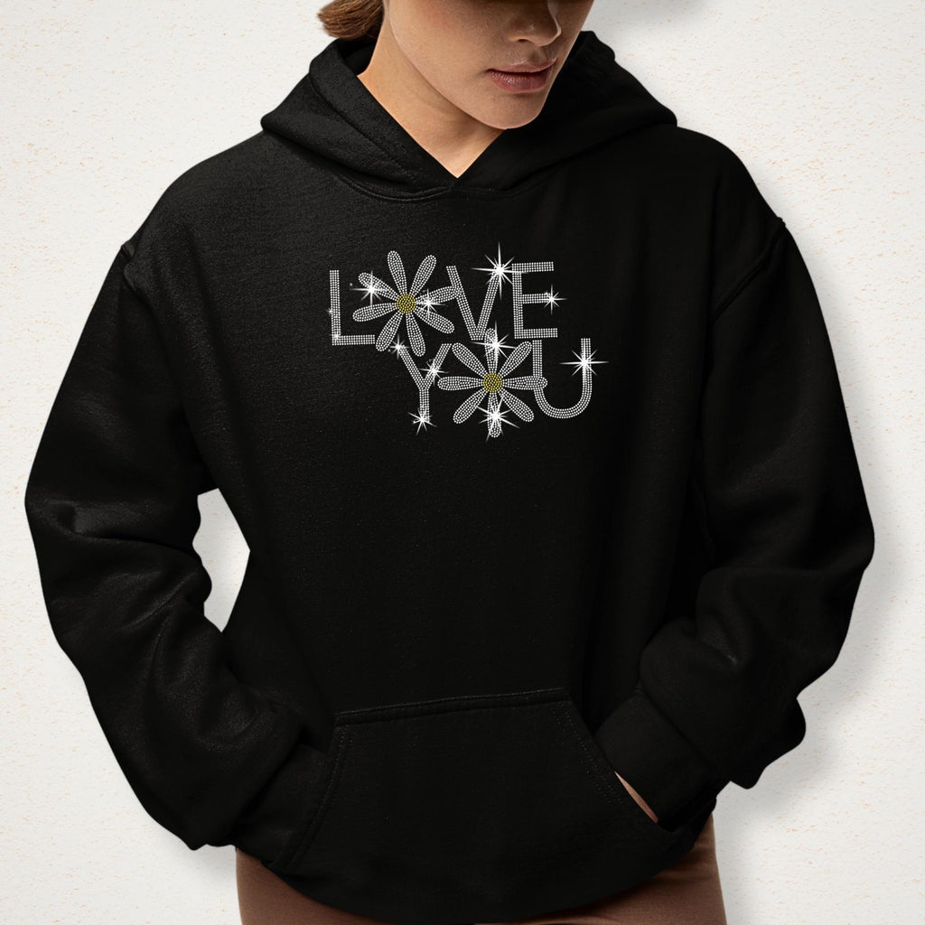 Love You Rhinestone Shirt with Daisies: Sparkly Sweatshirt Gift for Lovers