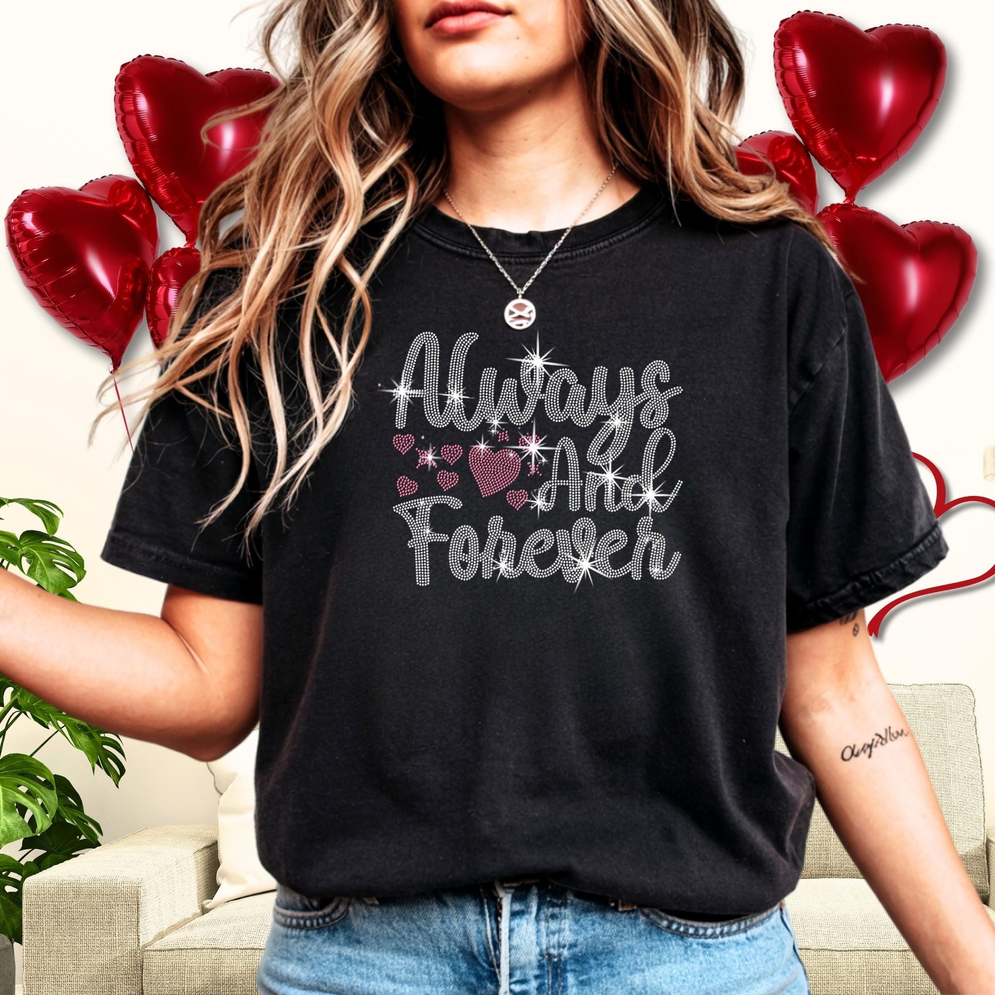Always and Forever Rhinestone Shirt: Valentine's Day Sweatshirt for Girls or Boys Main image