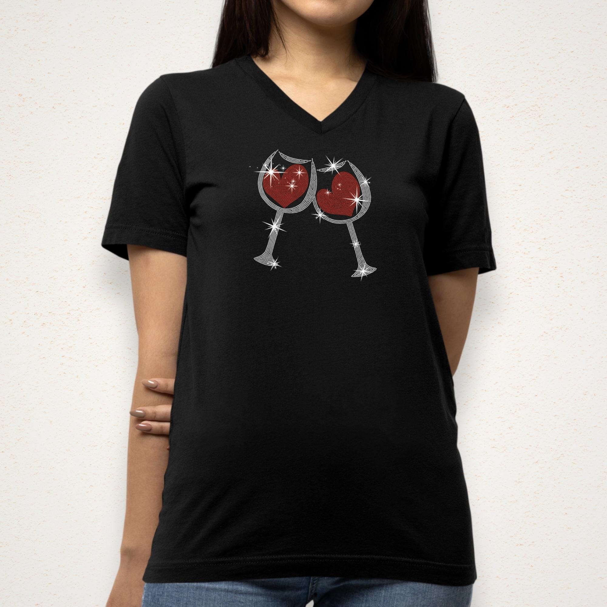 Two Heart in Two Wine Glass Rhinestone Shirt: Special Wine Gift for Valentine's Day
