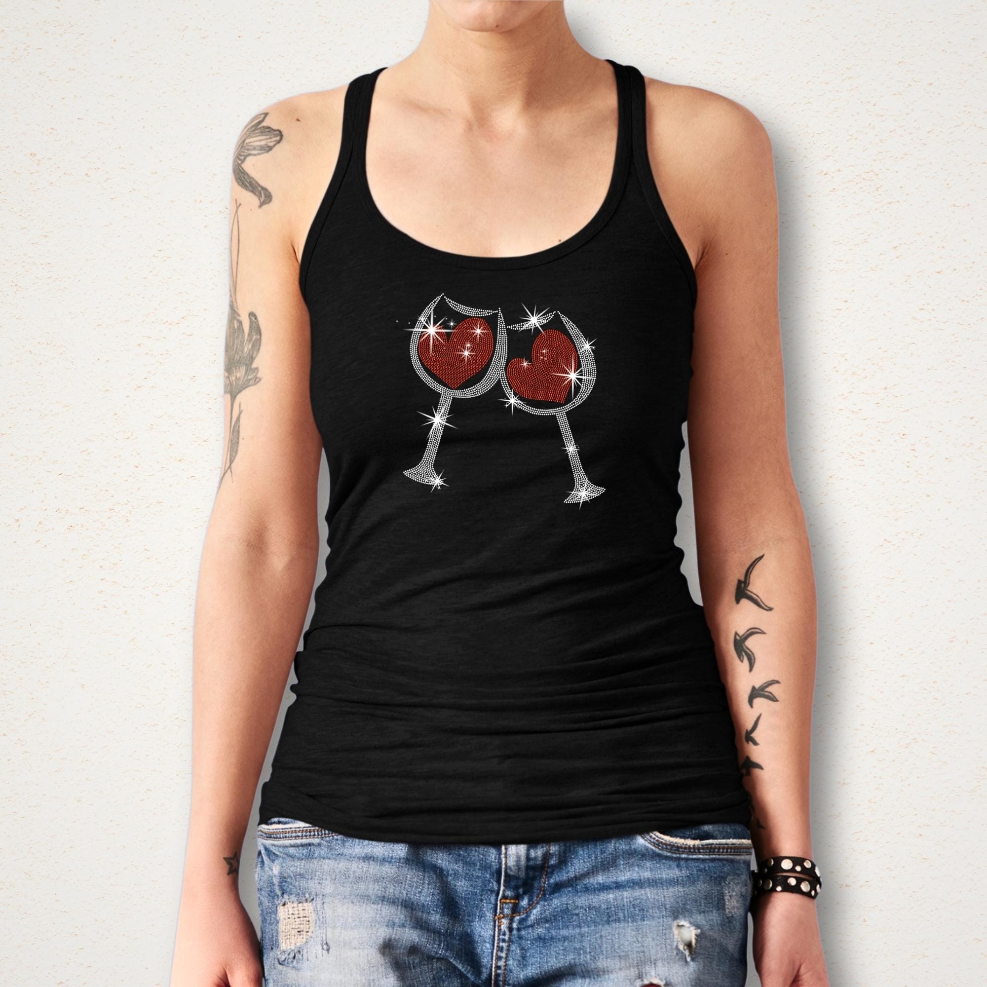Two Heart in Two Wine Glass Rhinestone Shirt: Special Wine Gift for Valentine's Day