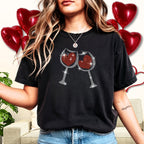 Two Heart in Two Wine Glass Rhinestone Shirt: Special Wine Gift for Valentine's Day