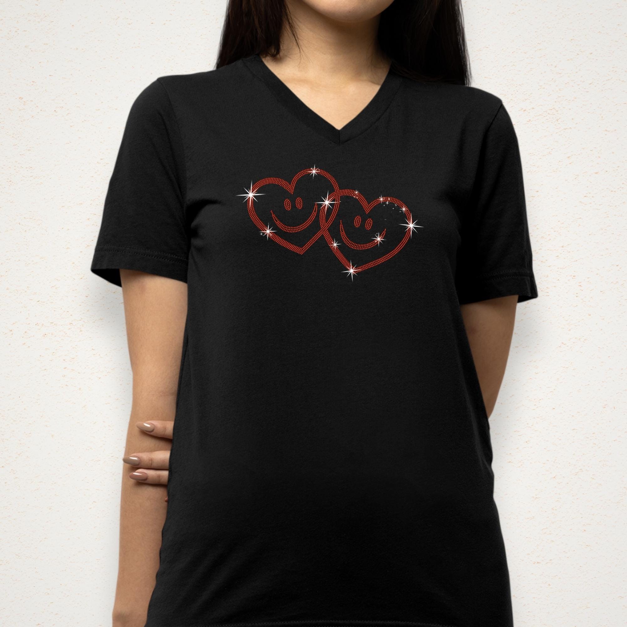 Cute Smiling Hearts Rhinestone Shirt: Funny Valentine Bling Sweatshirt