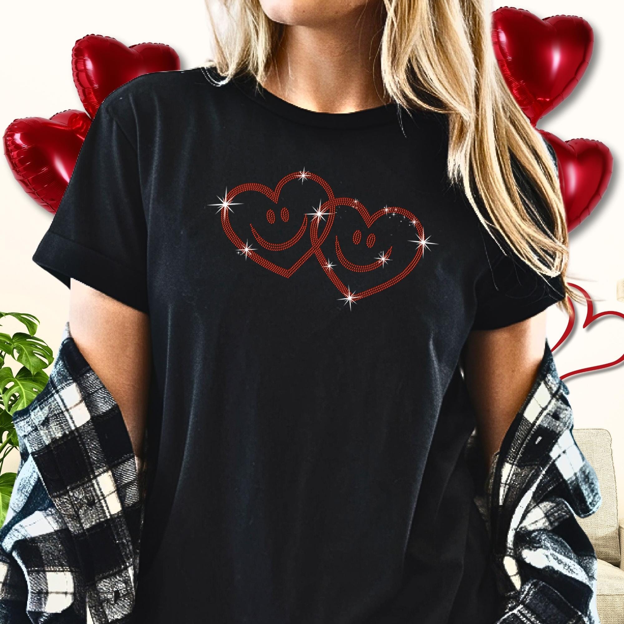 Cute Smiling Hearts Rhinestone Shirt: Funny Valentine Bling Sweatshirt Main image