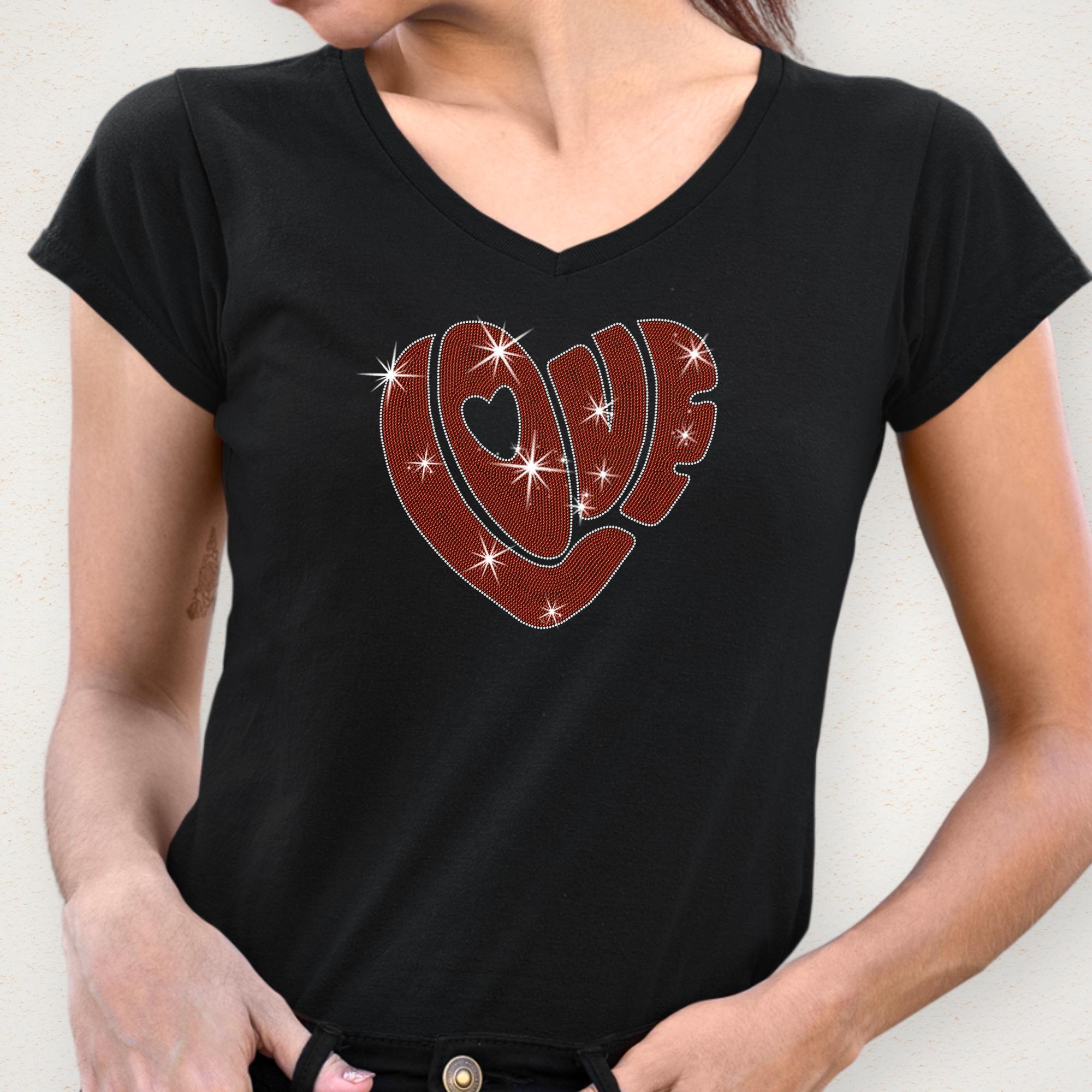 Heart-Shaped Love Rhinestone Shirt: Sparkly Couples Love Sweatshirt
