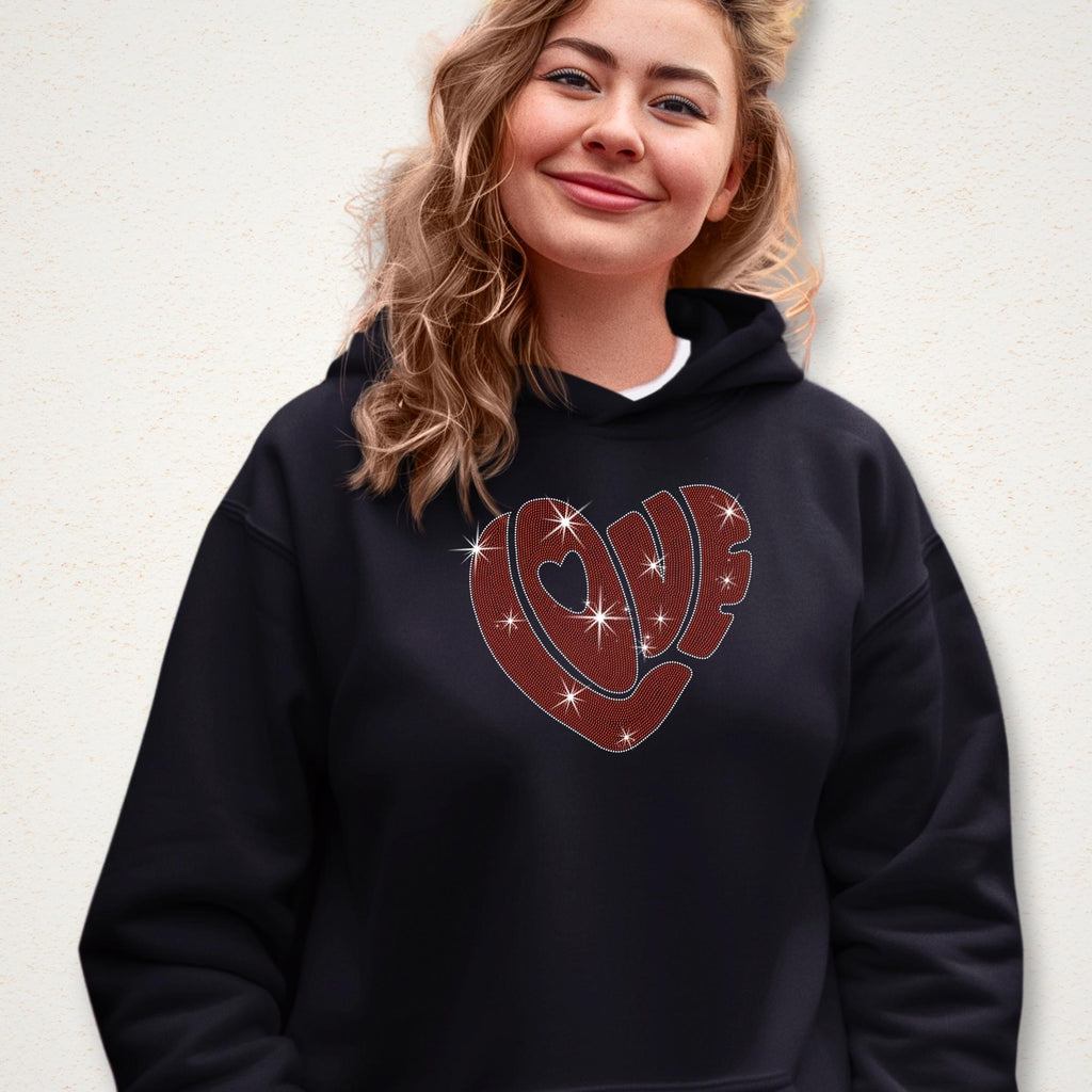 Heart-Shaped Love Rhinestone Shirt: Sparkly Couples Love Sweatshirt