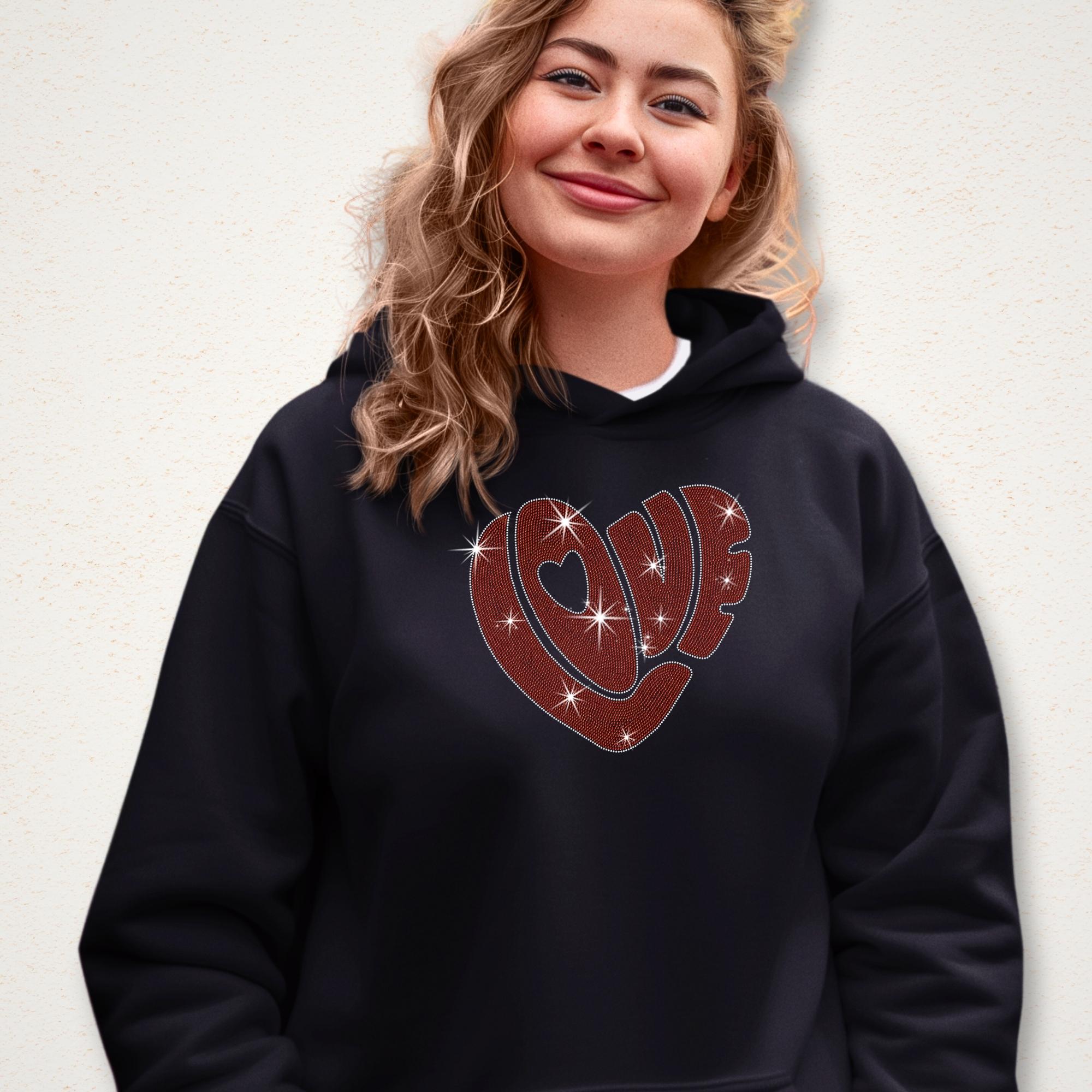 Heart-Shaped Love Rhinestone Shirt: Sparkly Couples Love Sweatshirt