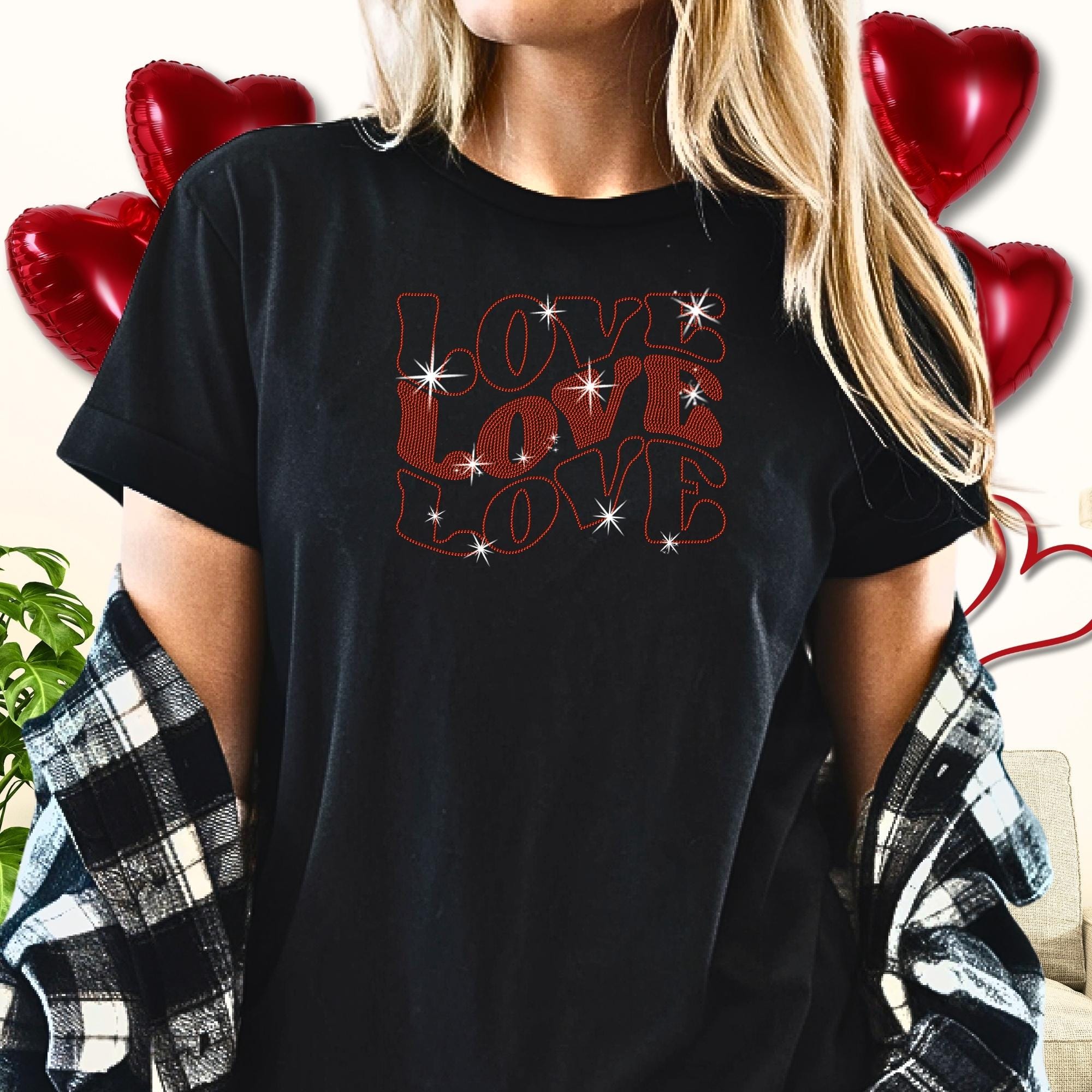 Love Love Love Rhinestone Shirt: Stylish Cool Gift for Girlfriend or Boyfriend
