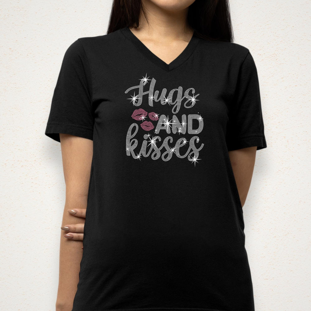 Hugs and Kisses Valentine's Day Rhinestone Shirt: Lovers Matching Bling Tee