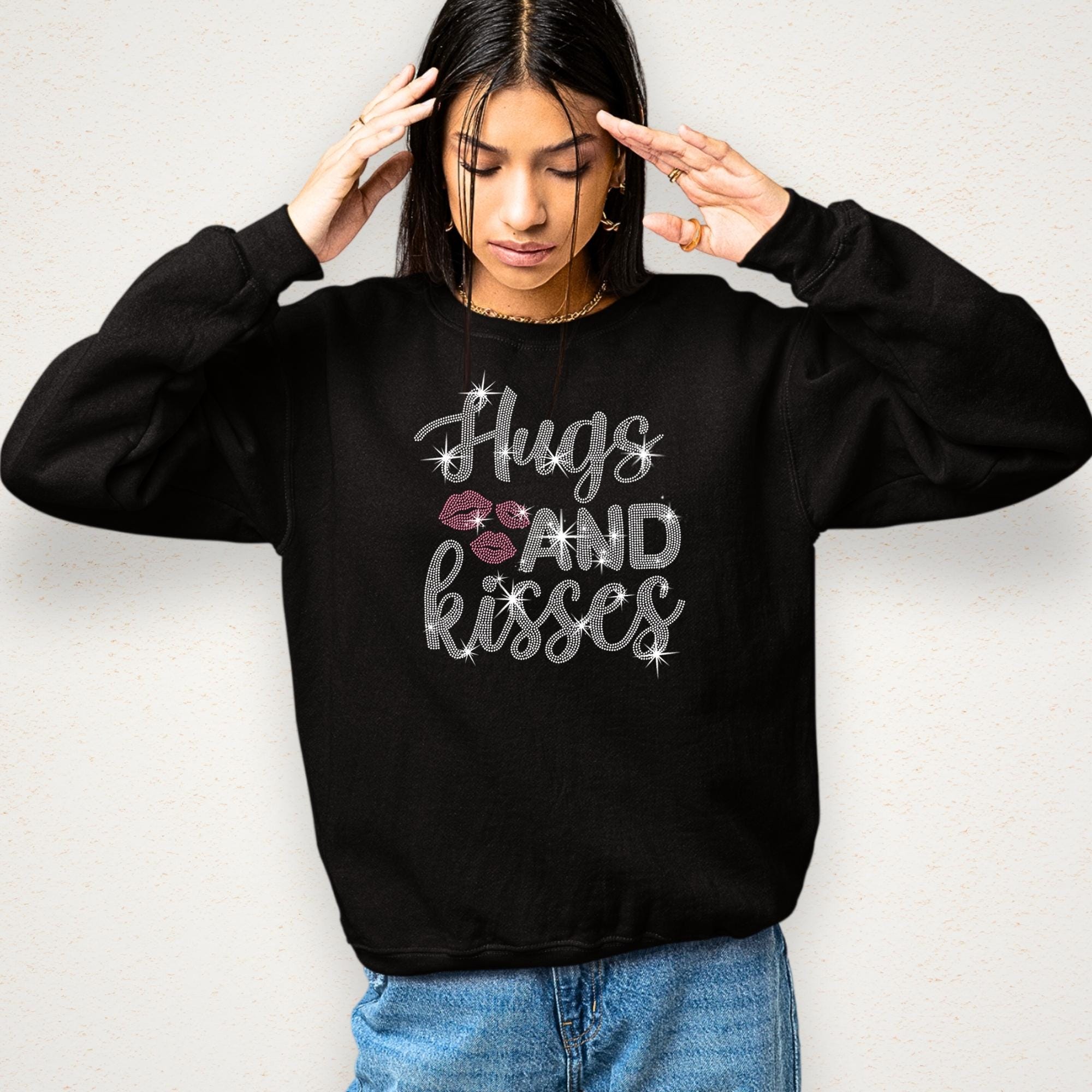 Hugs and Kisses Valentine's Day Rhinestone Shirt: Lovers Matching Bling Tee