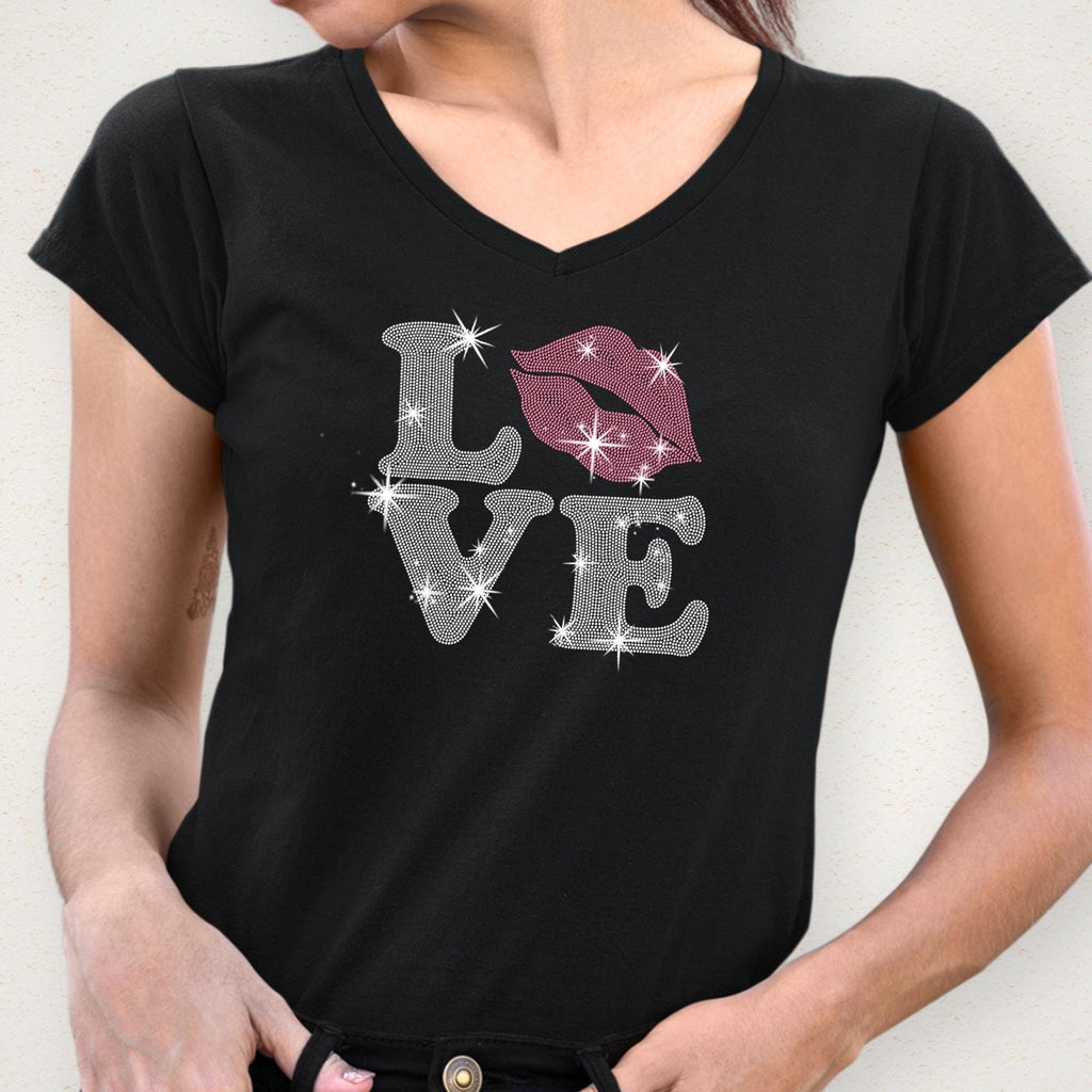 Love with Lips Rhinestone Shirt: Retro Trendy Love Tee