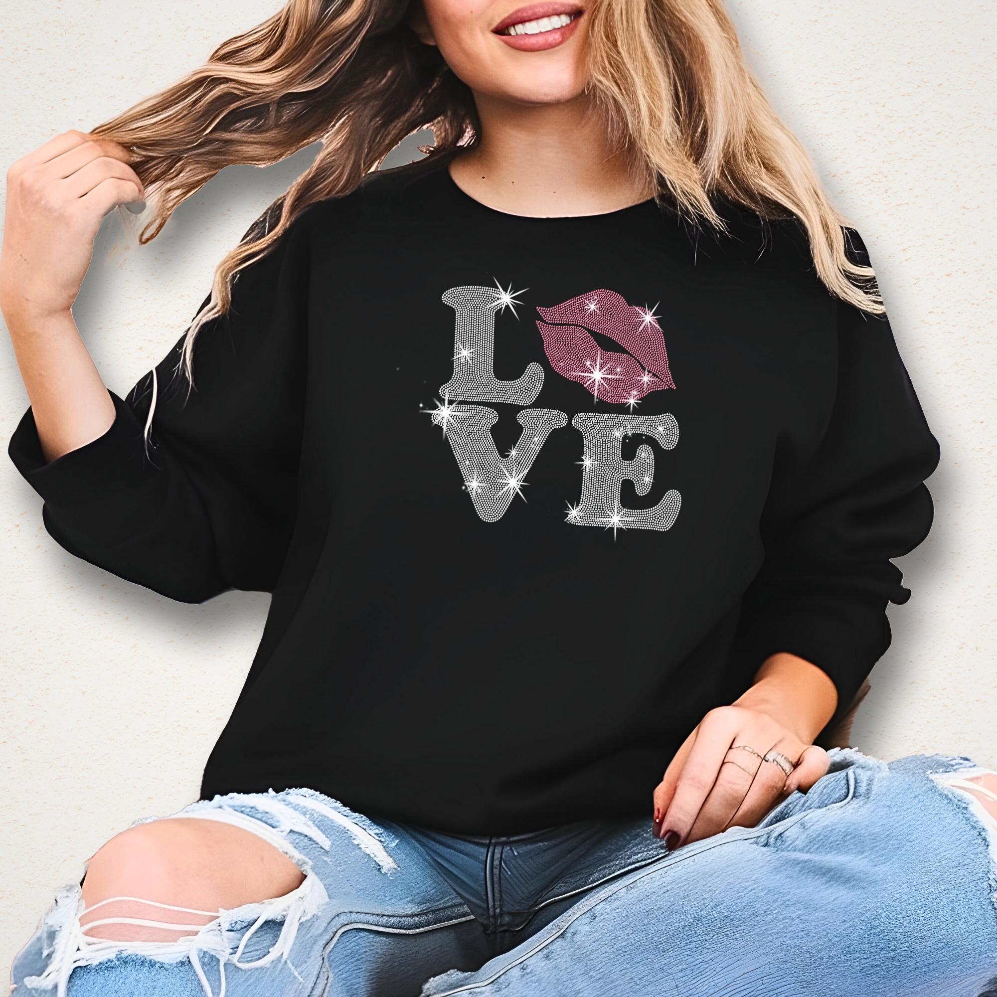 Love with Lips Rhinestone Shirt: Retro Trendy Love Tee Secondary image