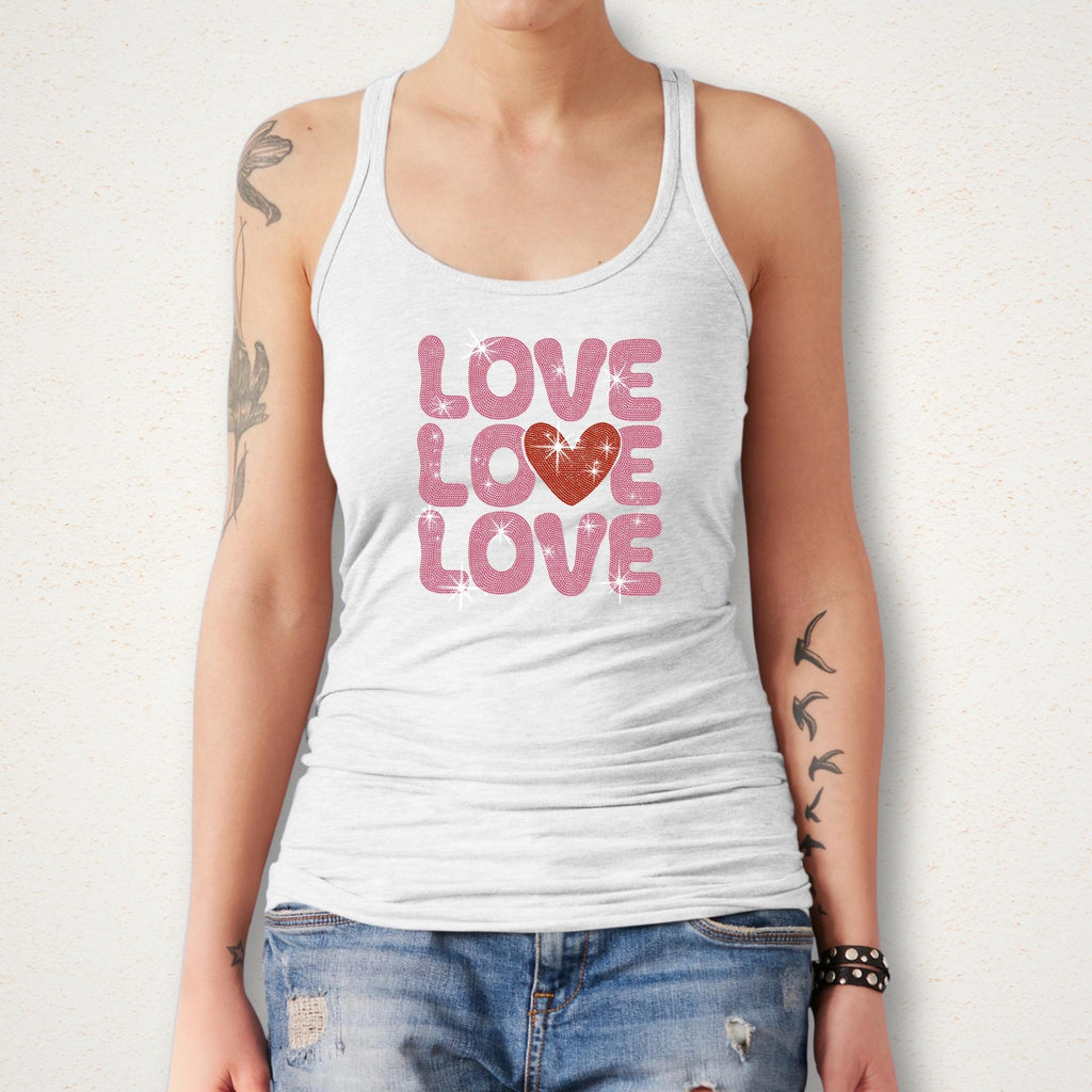 Love with Heart Rhinestone Shirt: Valentine's Day Sweatshirt for Women