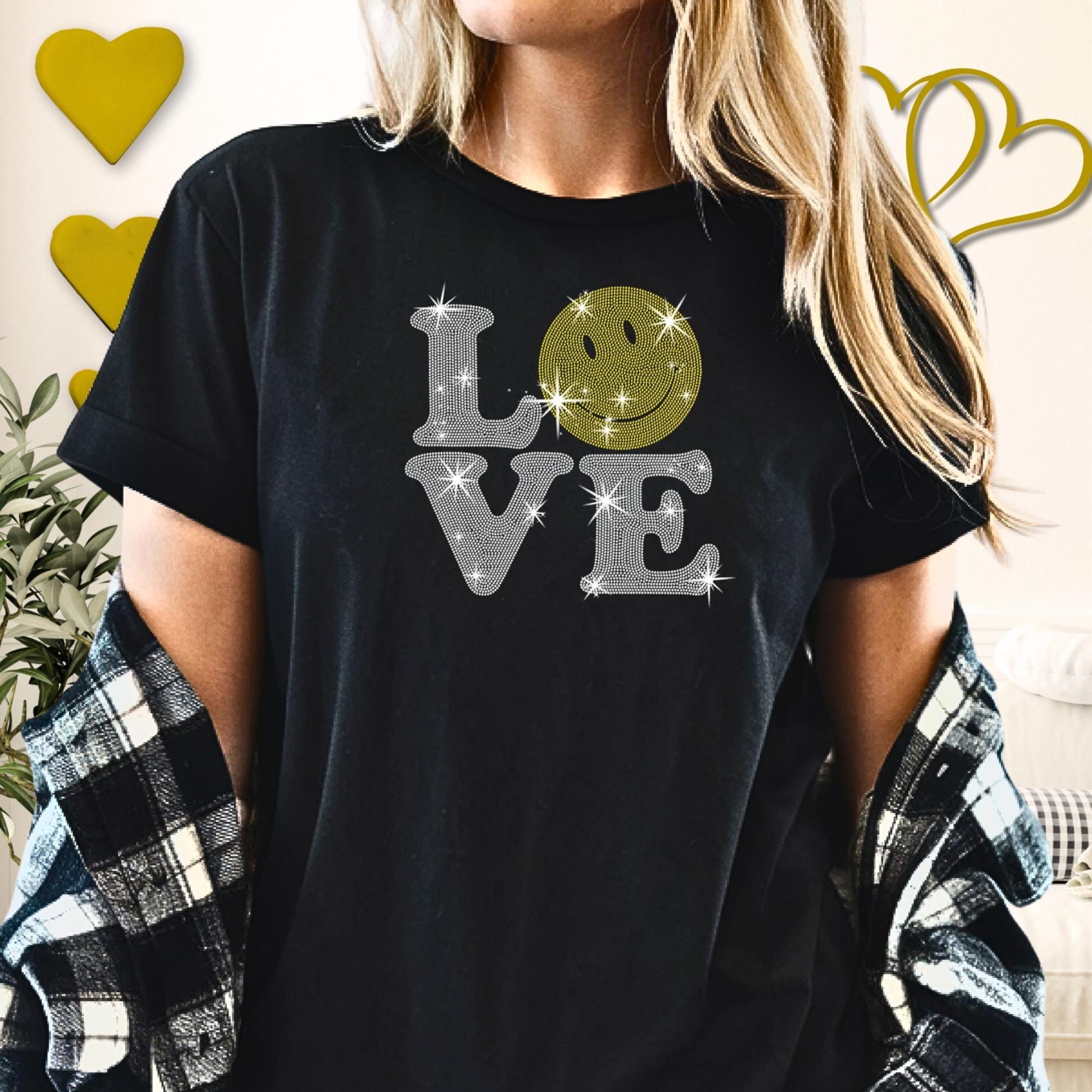 Cute Love-Smile Emoji Rhinestone Shirt: Sparkling Hoodie for Valentine