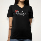 Believe Christmas Rhinestone Shirt: Christmas Party Sparkle Tee