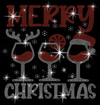 Christmas Wine Glass Rhinestone Shirt: Merry Christmas Santa Hat Tee