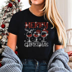 Christmas Wine Glass Rhinestone Shirt: Merry Christmas Santa Hat Tee