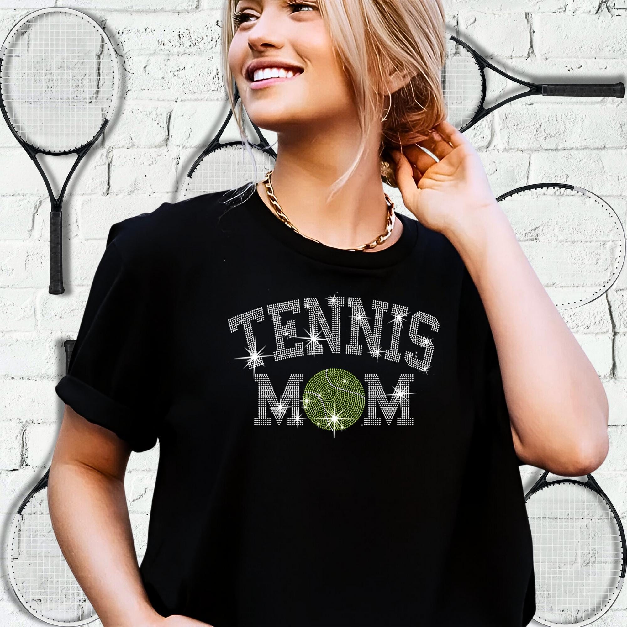 Tennis Mom Rhinestone Shirt: Tennis T-shirt for Womens