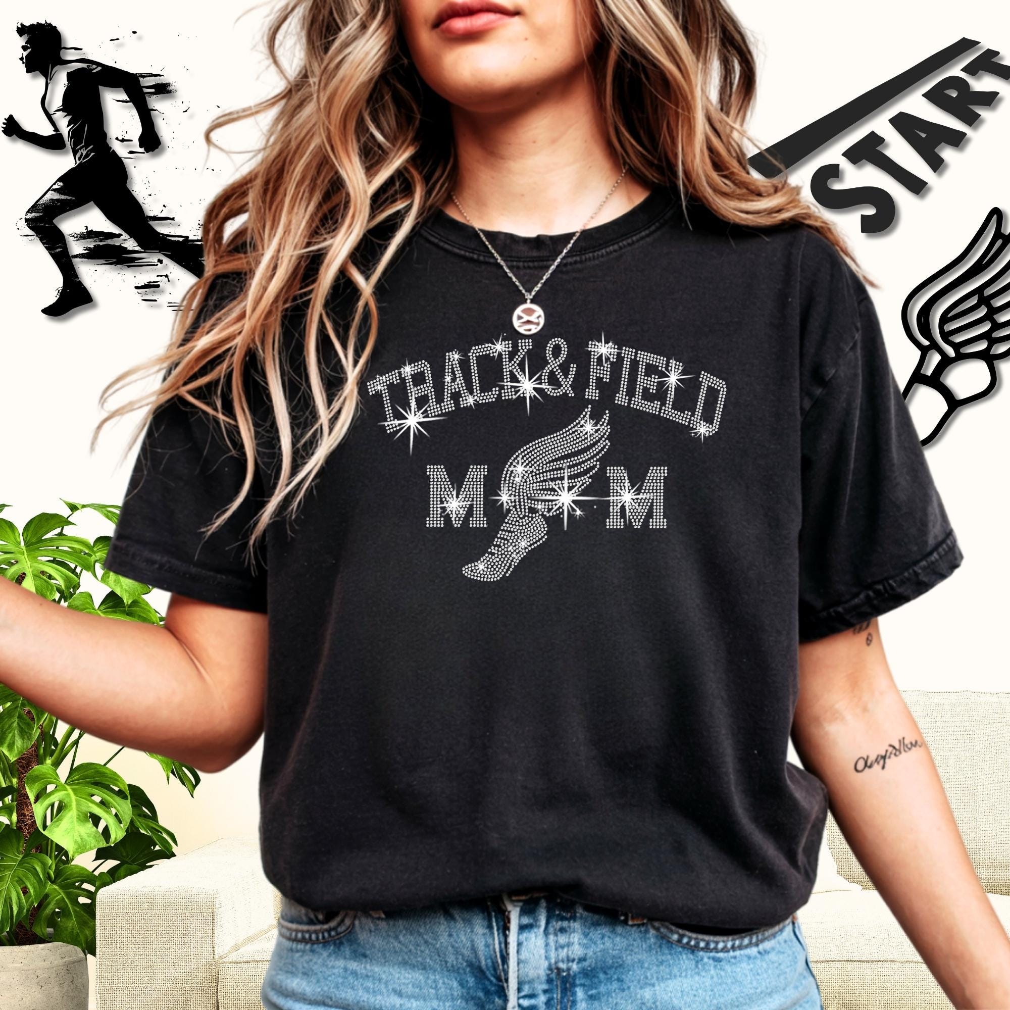 Track and Field Mom Rhinestone Shirt: Running Mom Bling Tee