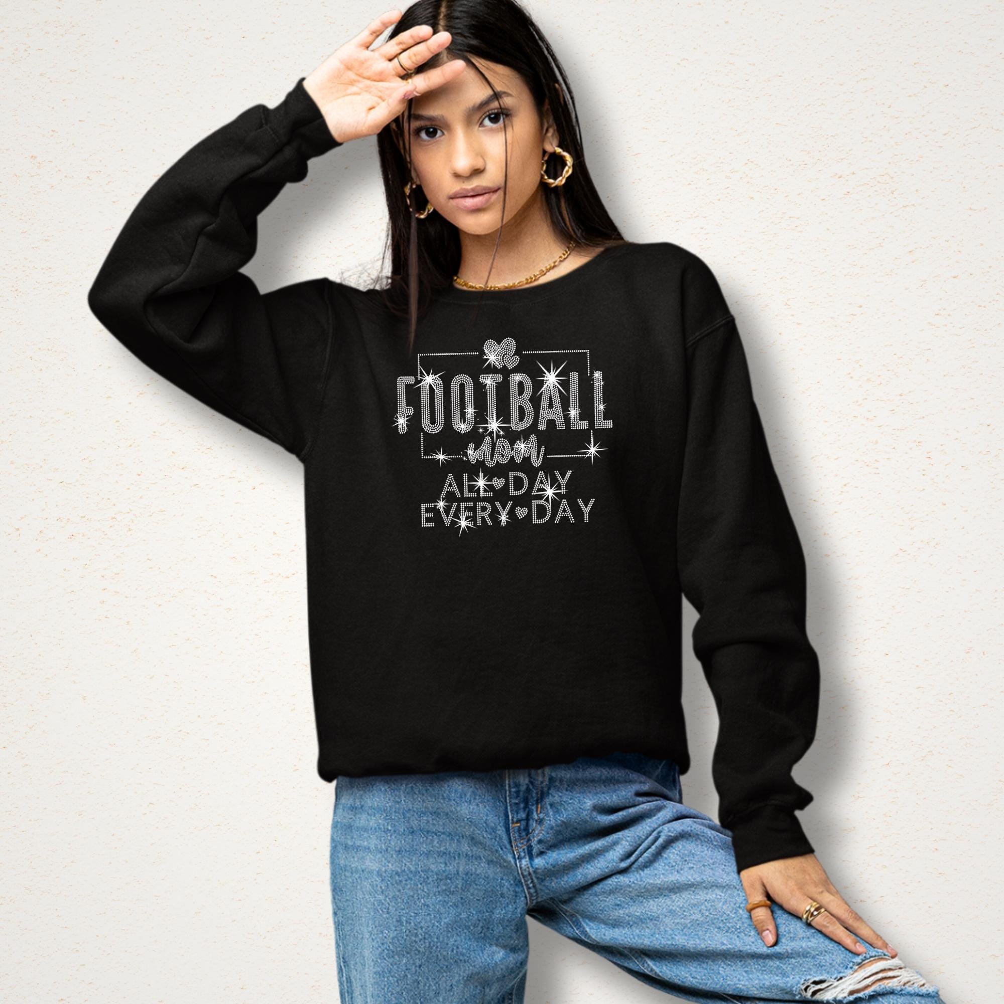 Football Mom All Day Every Day Rhinestone Shirt: Football Mama Game Day Tee For Birthday
