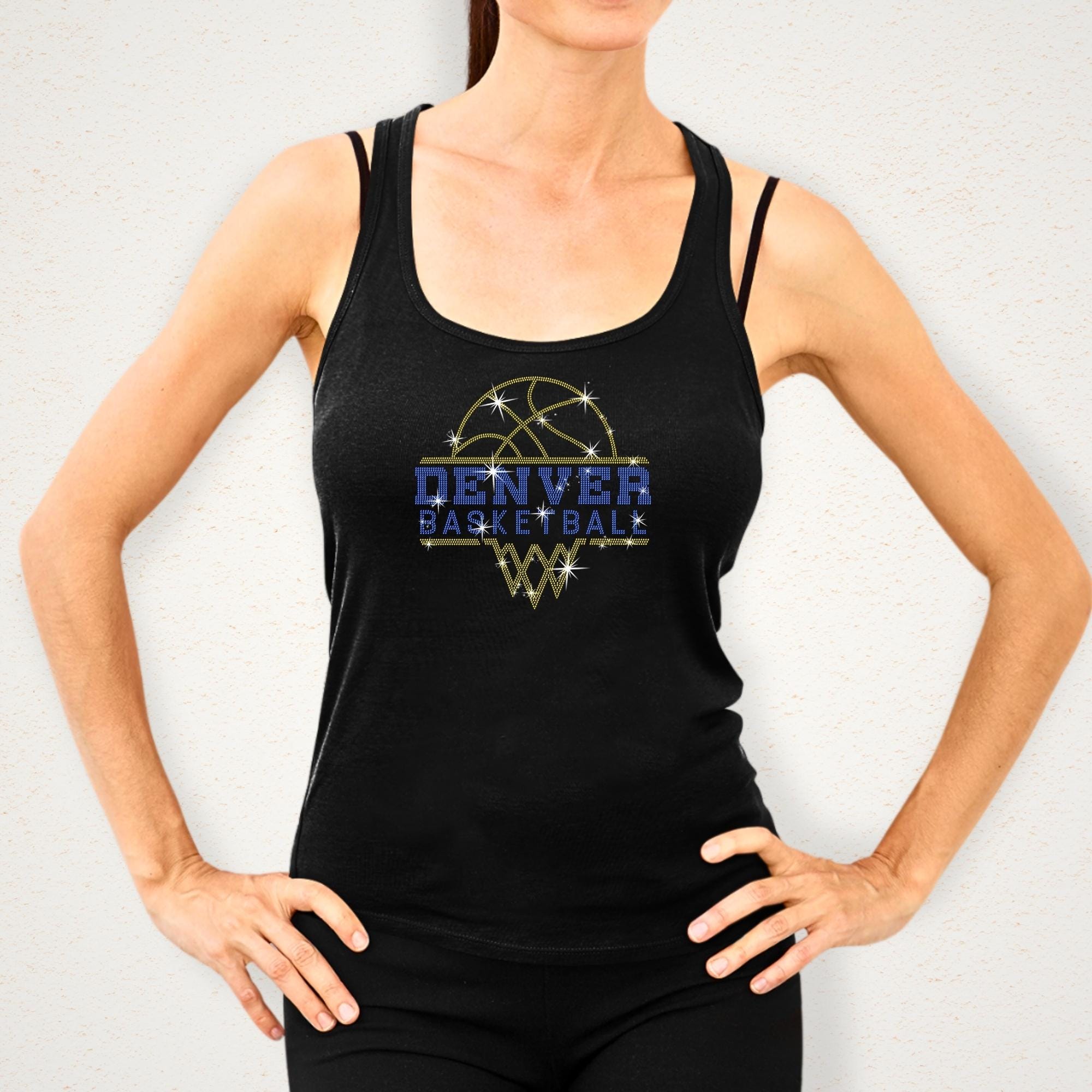 Denver Basketball Sports Team Rhinestone T-shirt: Basketball Team Fans Bling Sweatshirt