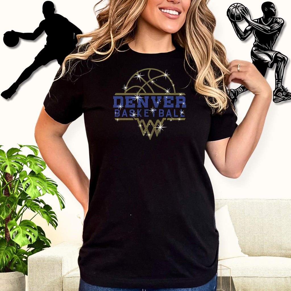 Denver Basketball Sports Team Rhinestone T-shirt: Basketball Team Fans Bling Sweatshirt