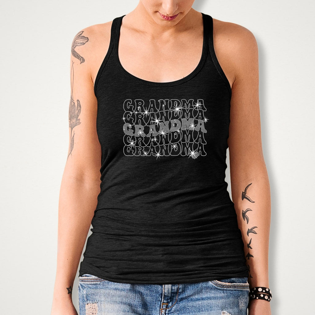 Grandma Wavy Stacked Rhinestone Shirt: Retro Grandma Sentimental Sweatshirt Gift