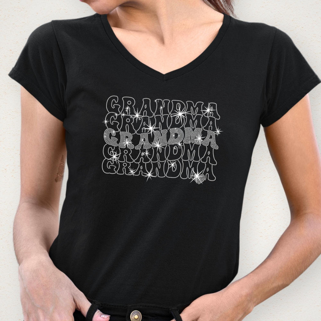 Grandma Wavy Stacked Rhinestone Shirt: Retro Grandma Sentimental Sweatshirt Gift