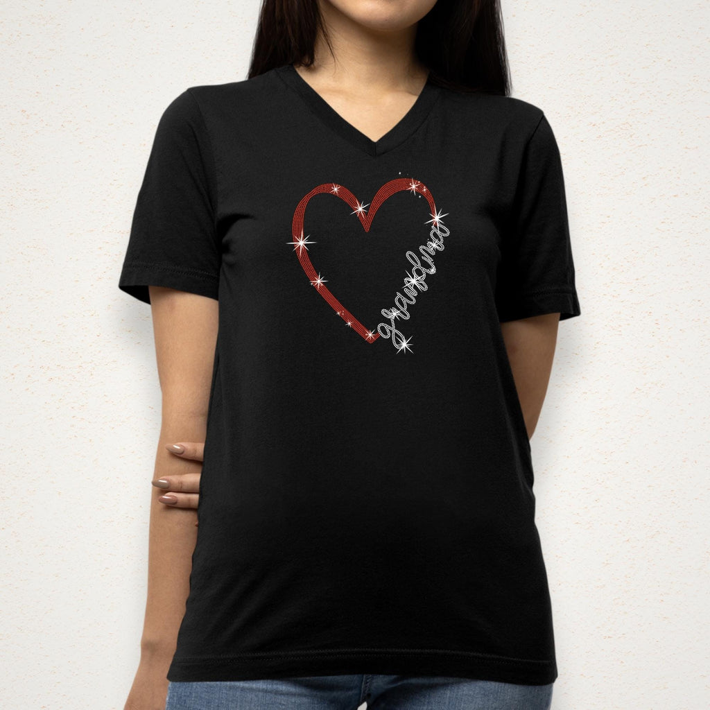 Grandma Heart Themed Rhinestone Shirt: Grandma Heart Bling Tee