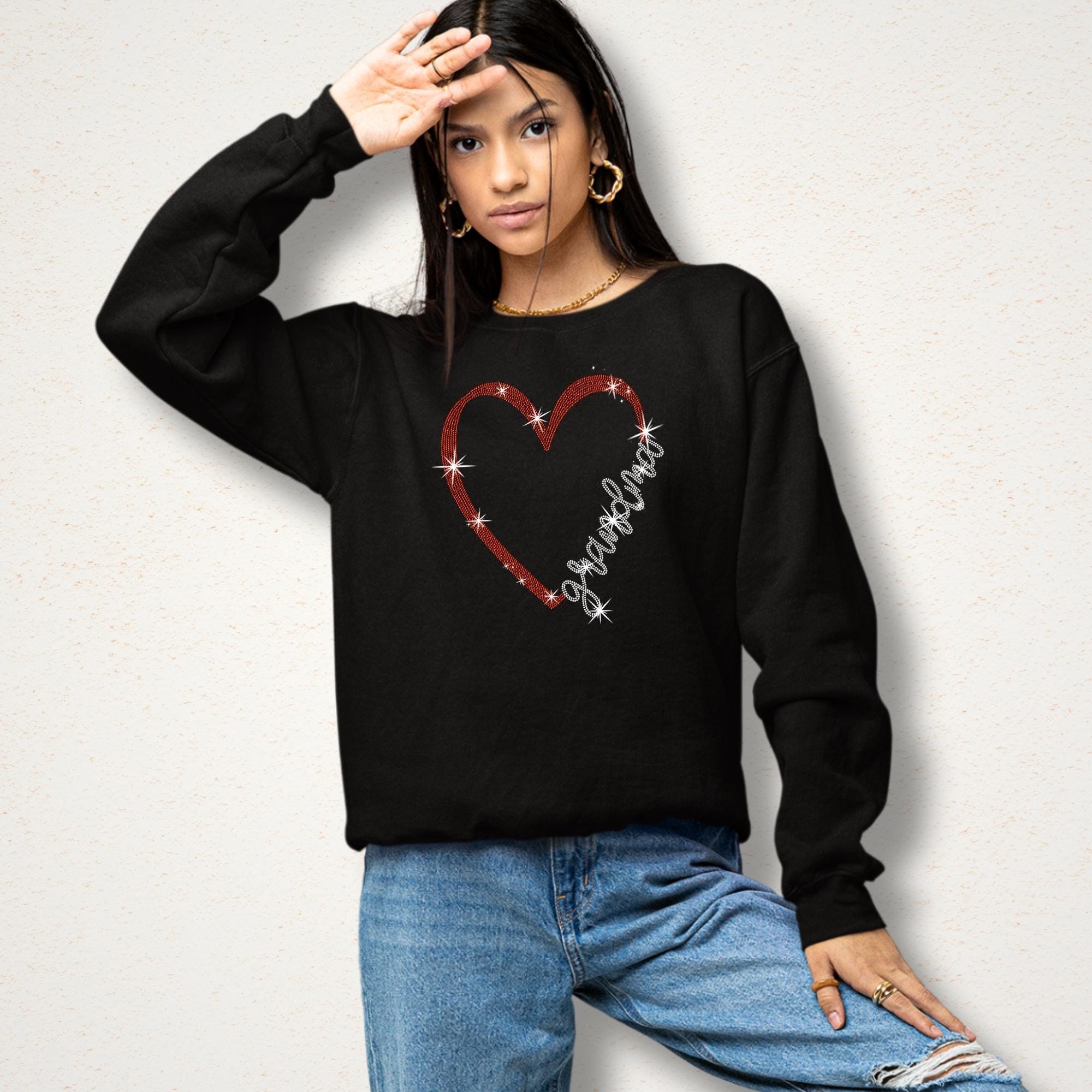 Grandma Heart Themed Rhinestone Shirt: Grandma Heart Bling Tee