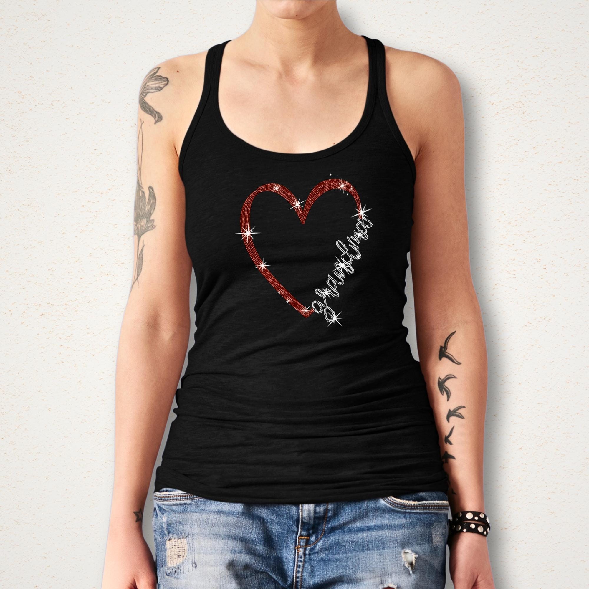 Grandma Heart Themed Rhinestone Shirt: Grandma Heart Bling Tee