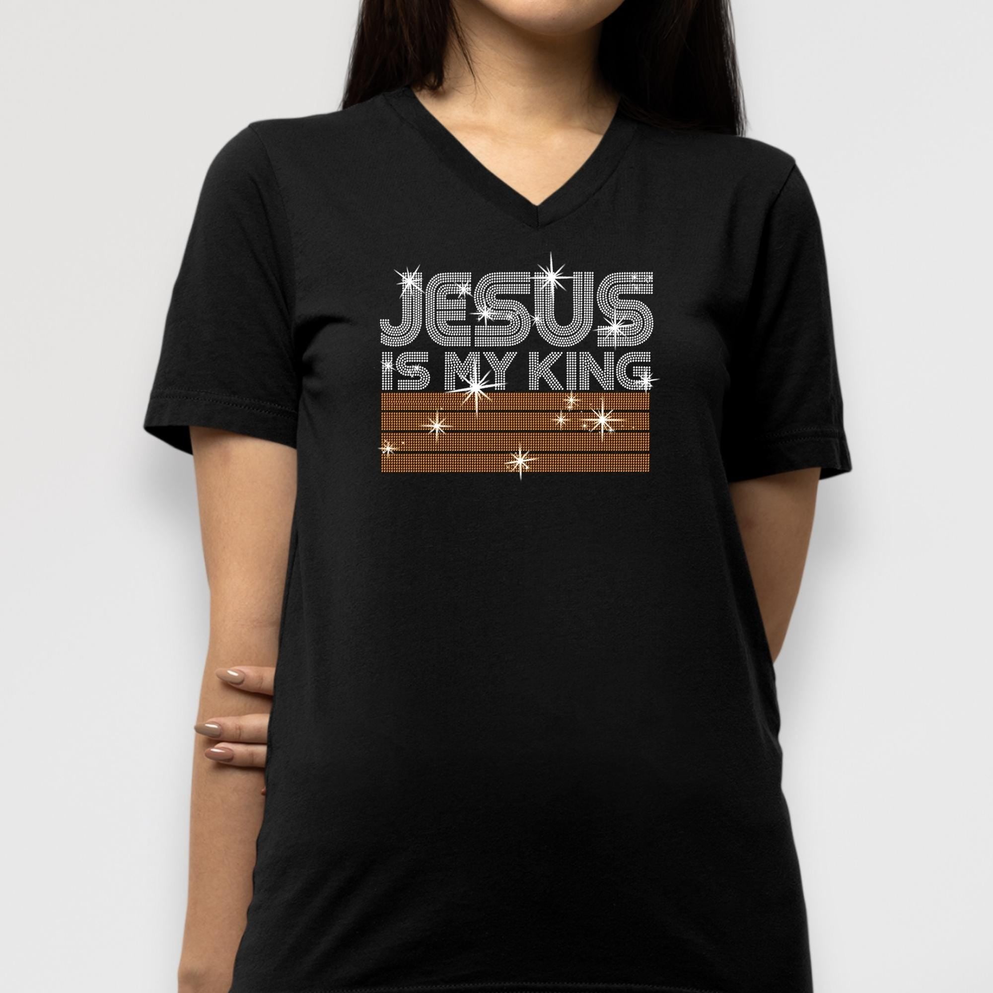Jesus Is My King Rhinestone Shirt: Sparkly Religious Tee Secondary image