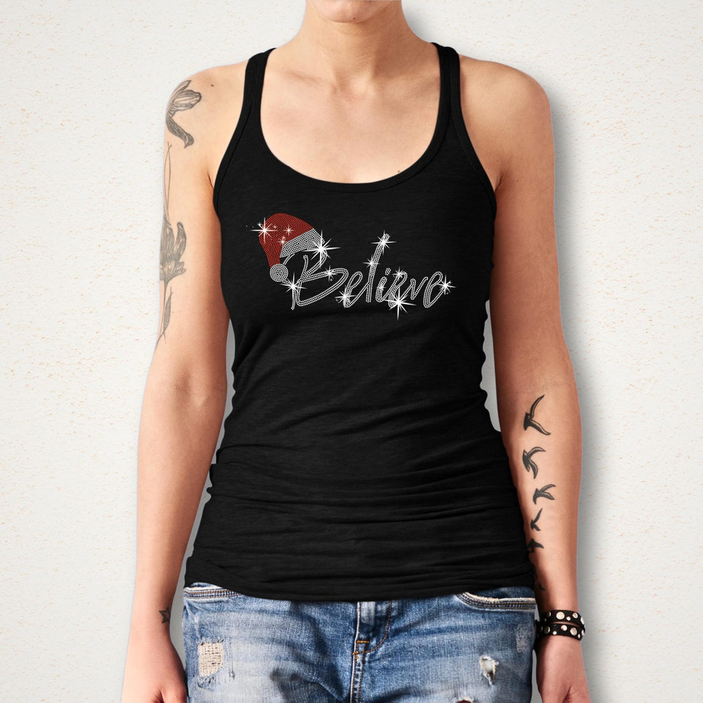 Believe Christmas Rhinestone Shirt: Christmas Party Sparkle Tee